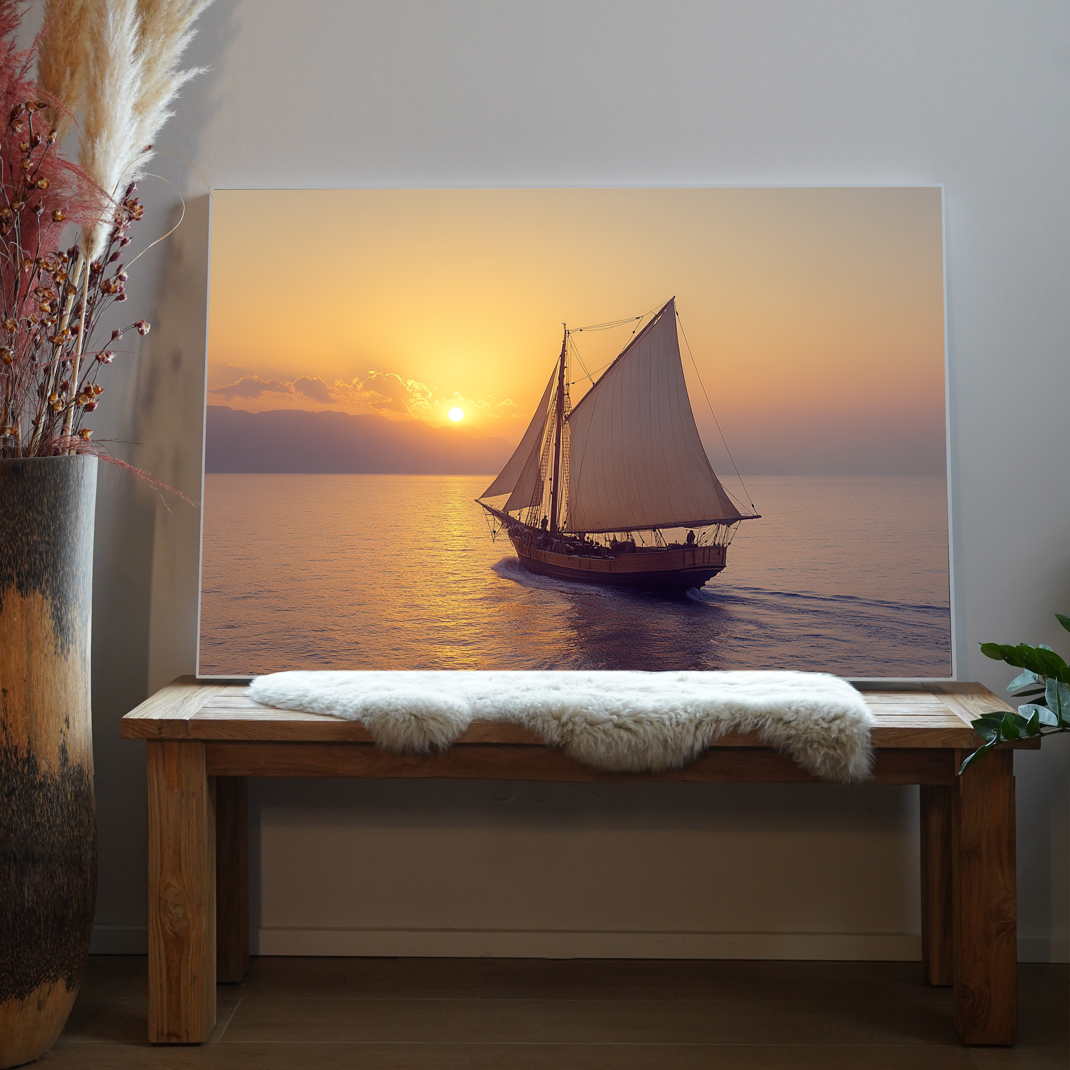 Segelschiff im Sonnenuntergang 3 | LED Bild