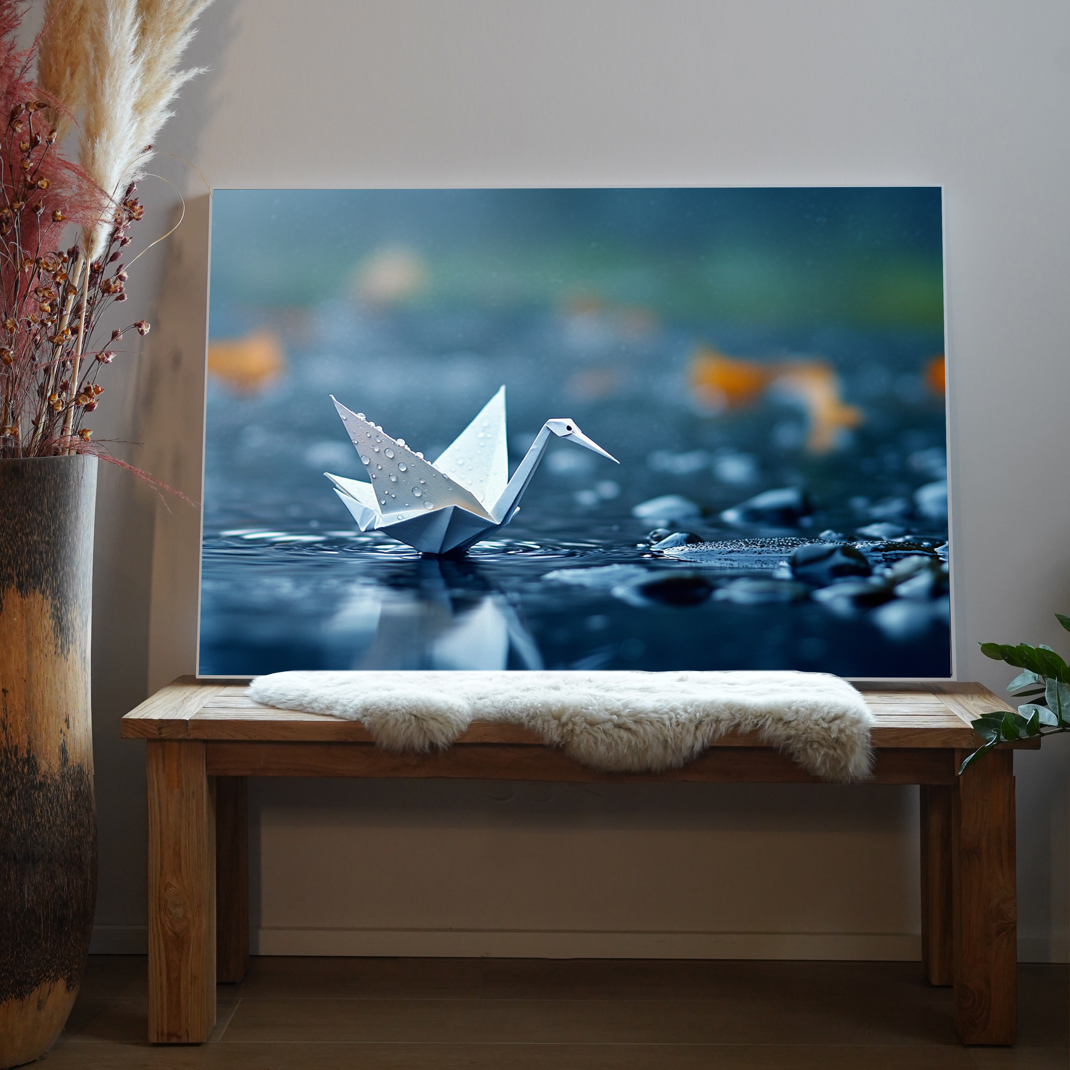 Origami in Pfütze 1 | LED Bild