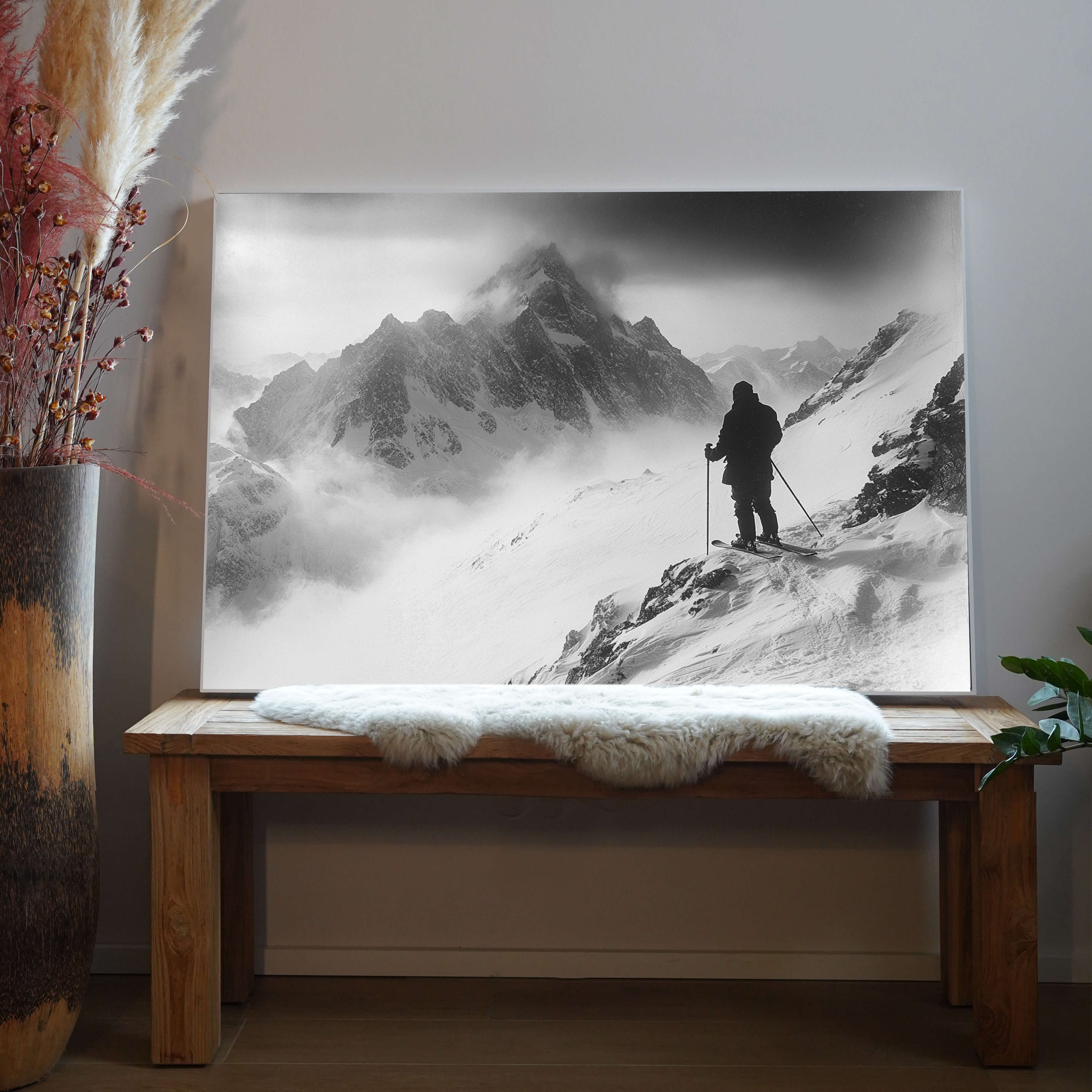 Skifahrer Gebirge Dunkel | LED Bild