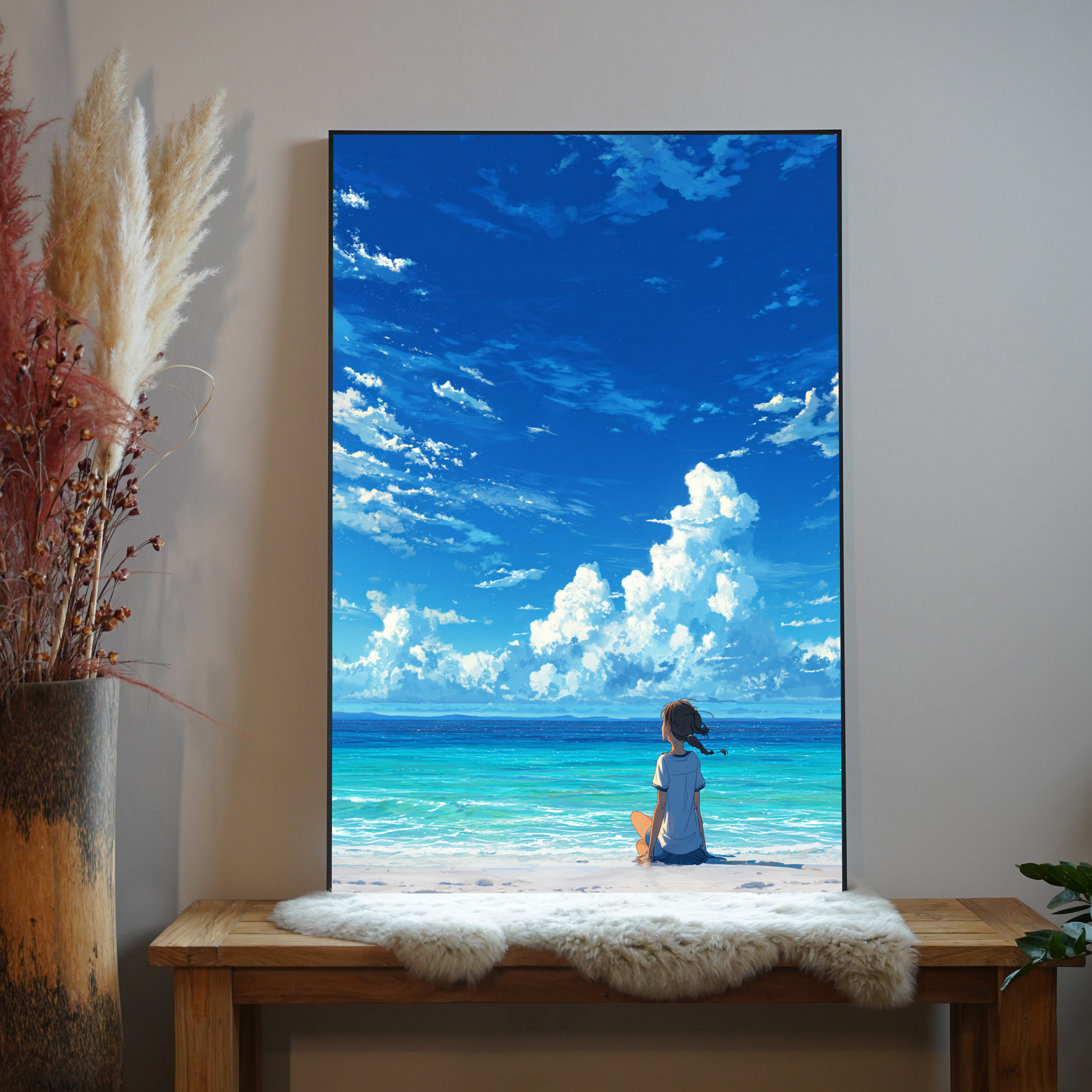 Frau am Strand Anime 4 | LED Bild