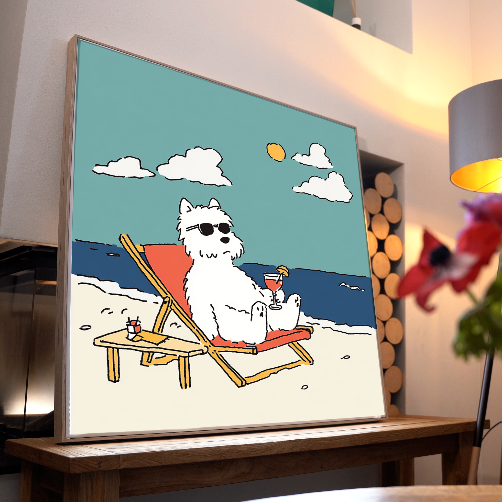 Hund am Strand Illustriert 1 | LED Bild