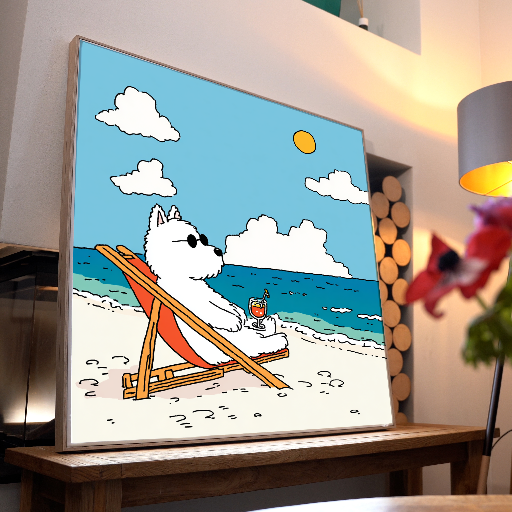 Hund am Strand Illustriert 2 | LED Bild