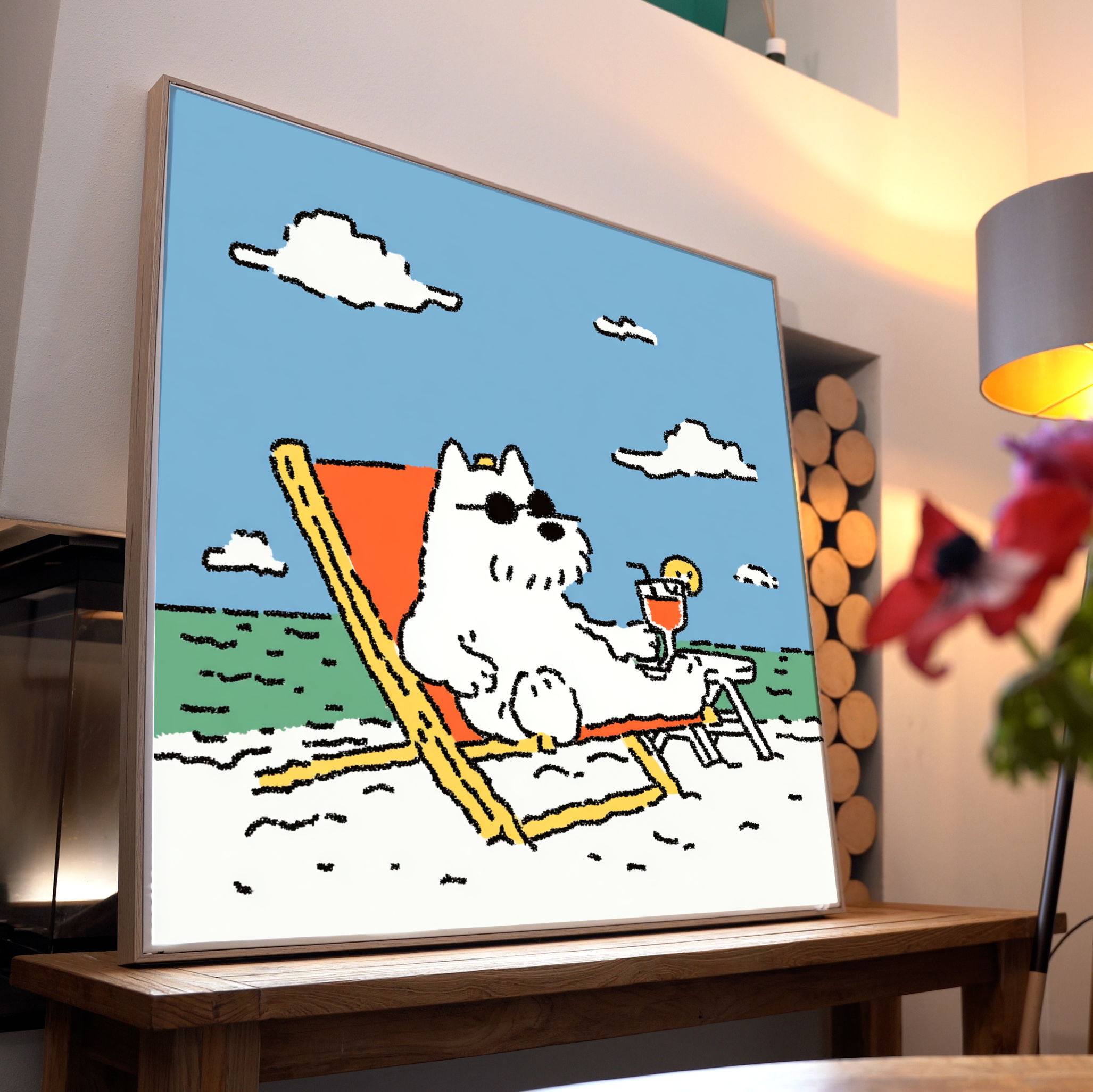 Hund am Strand Illustriert 3 | LED Bild