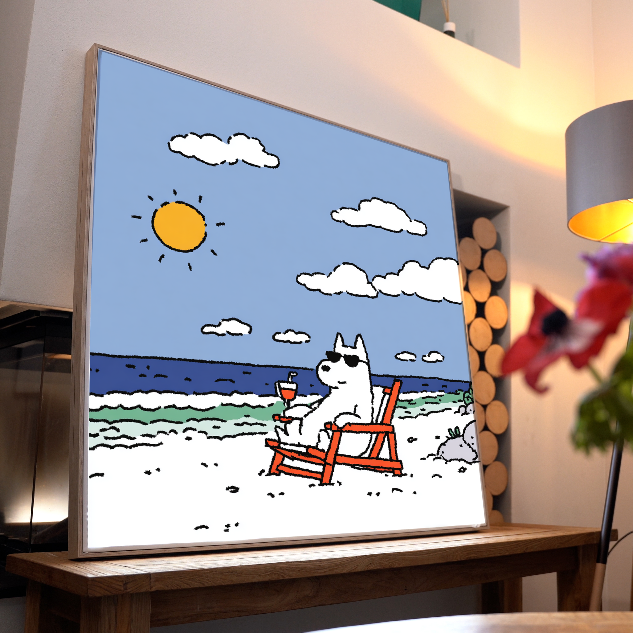 Hund am Strand Illustriert 4 | LED Bild