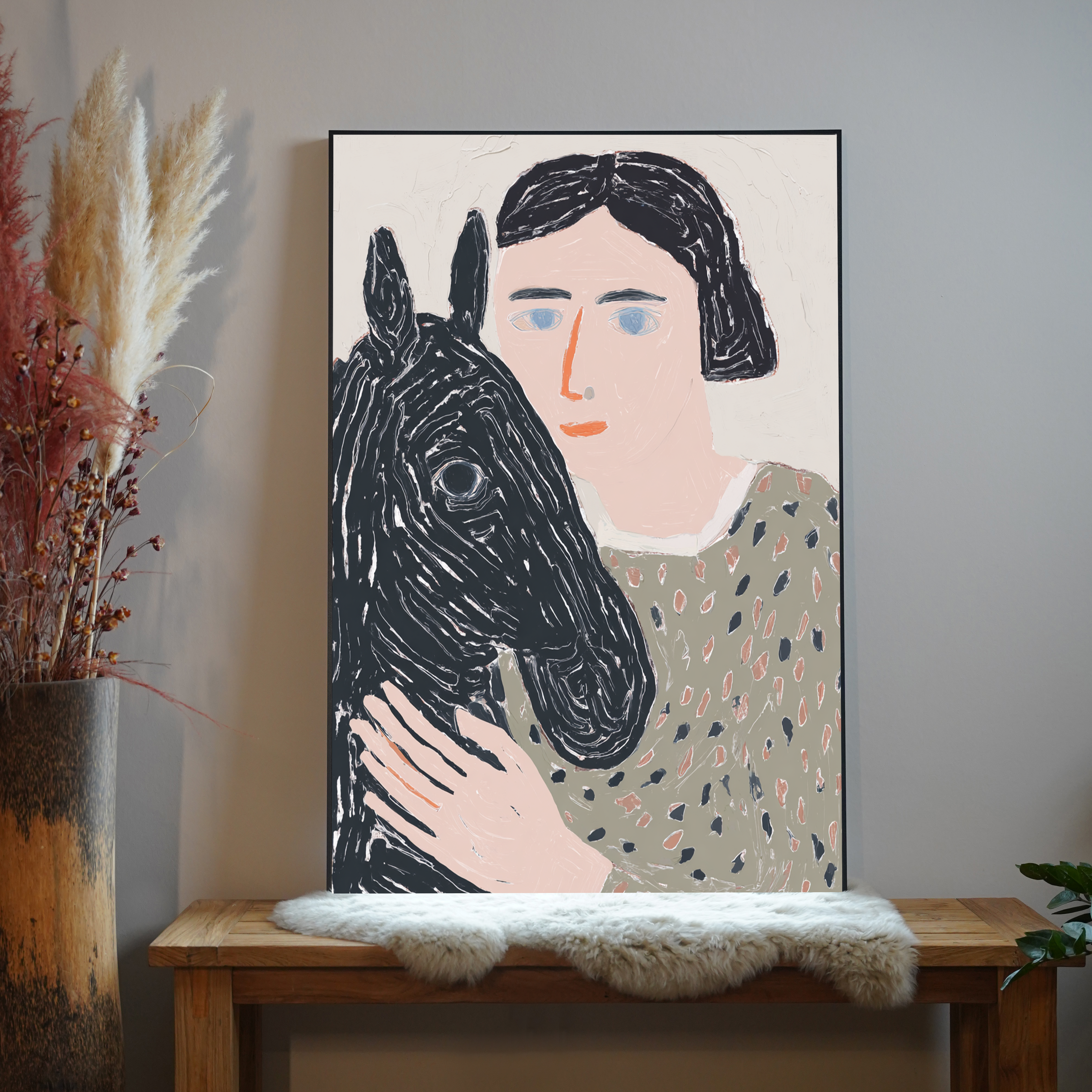 Frau und Pferd Malerei 3 | LED Bild