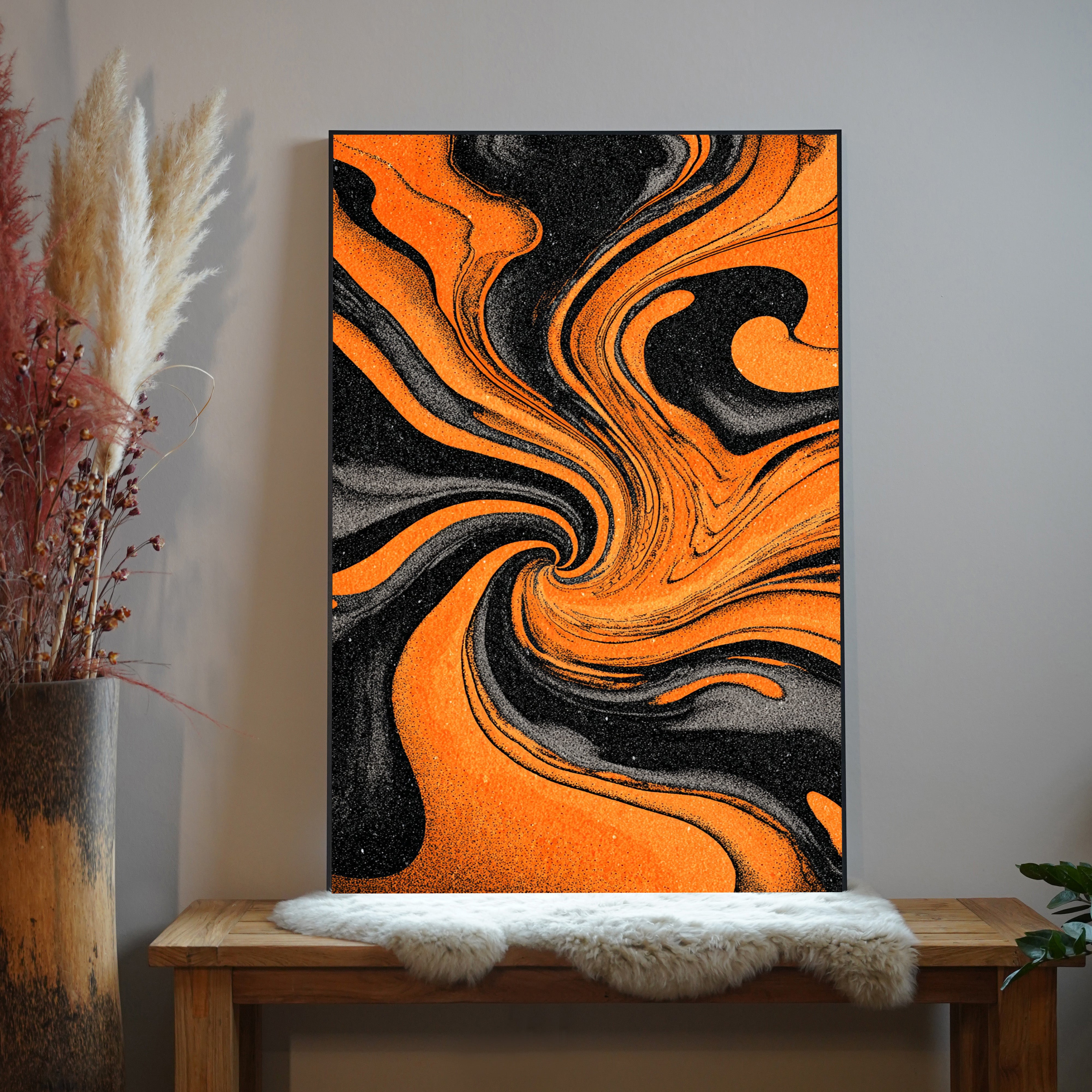 Orange Schwarze Wellen Illustriert 1 | LED Bild