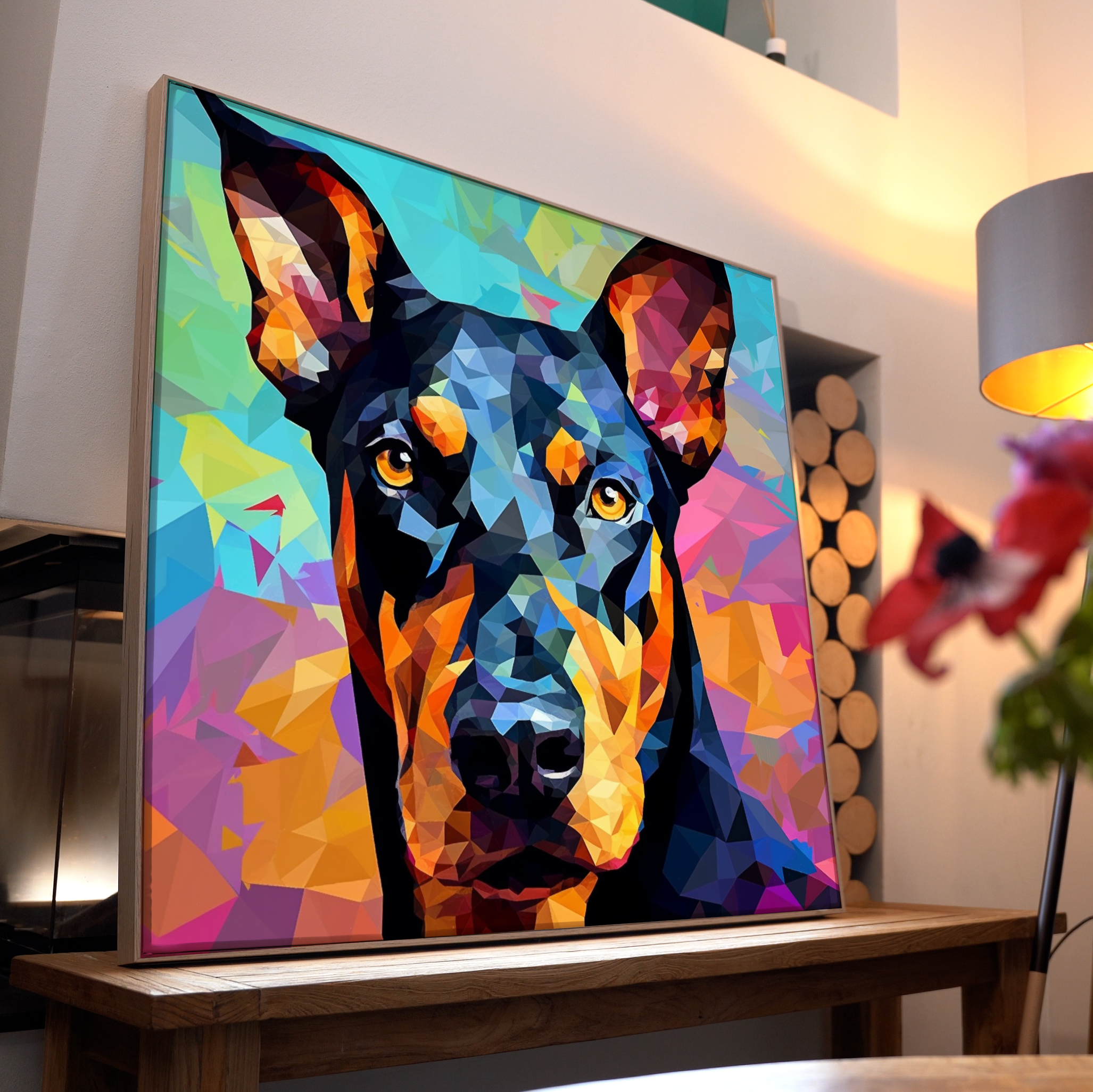 Geometrie Hundeporträt Bunt | LED Bild