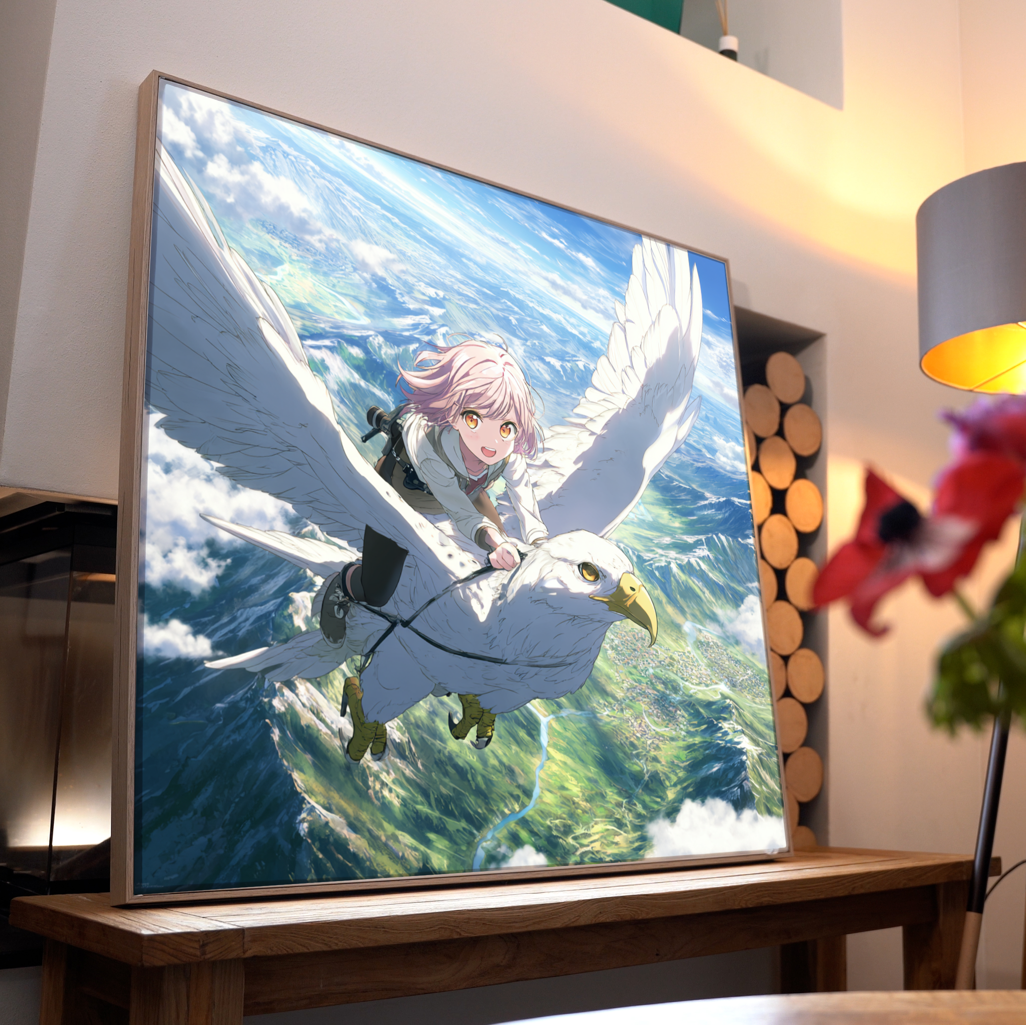 Mädchen auf Vogel Anime 2 | LED Bild