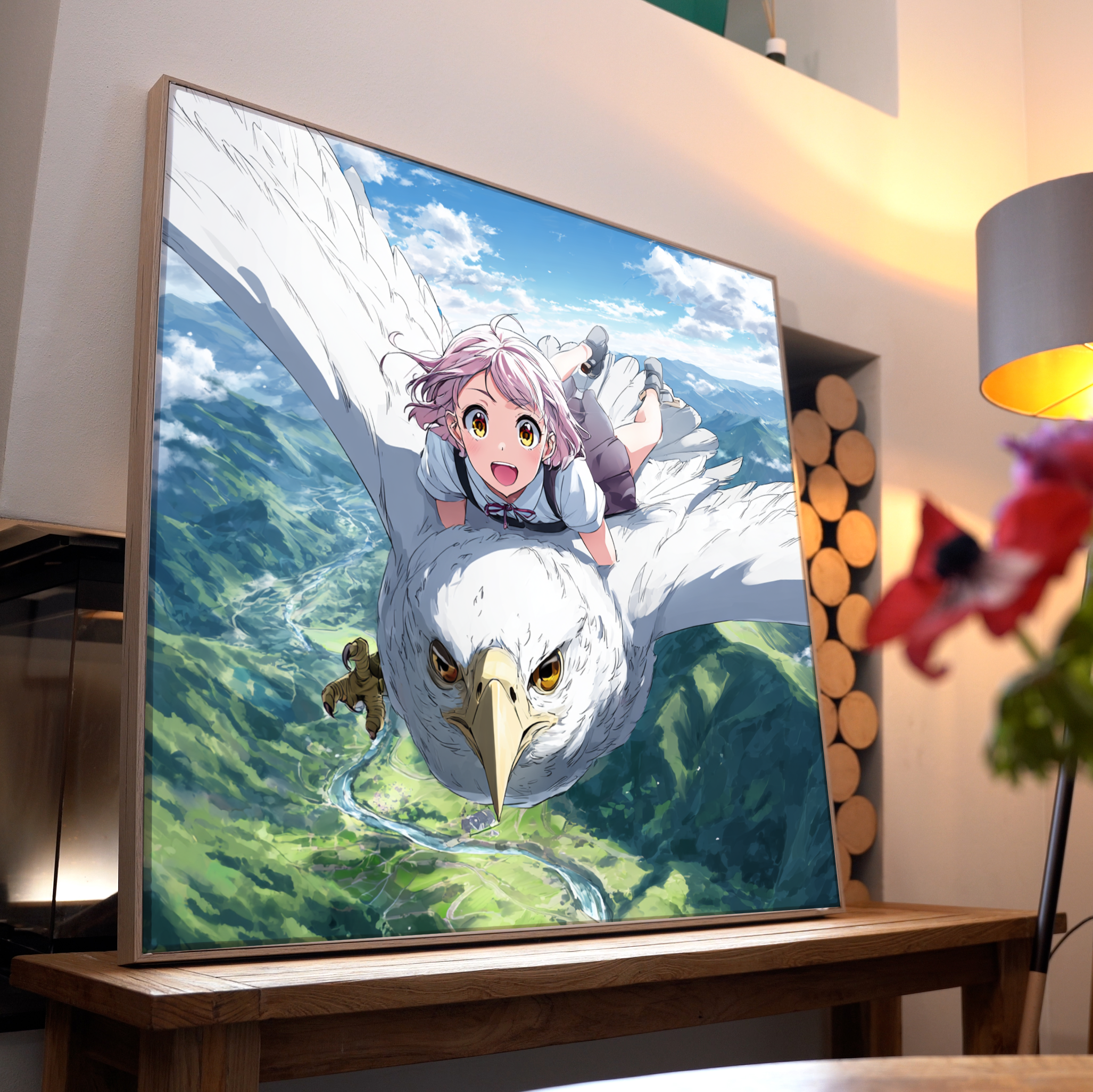 Mädchen auf Vogel Anime 4 | LED Bild