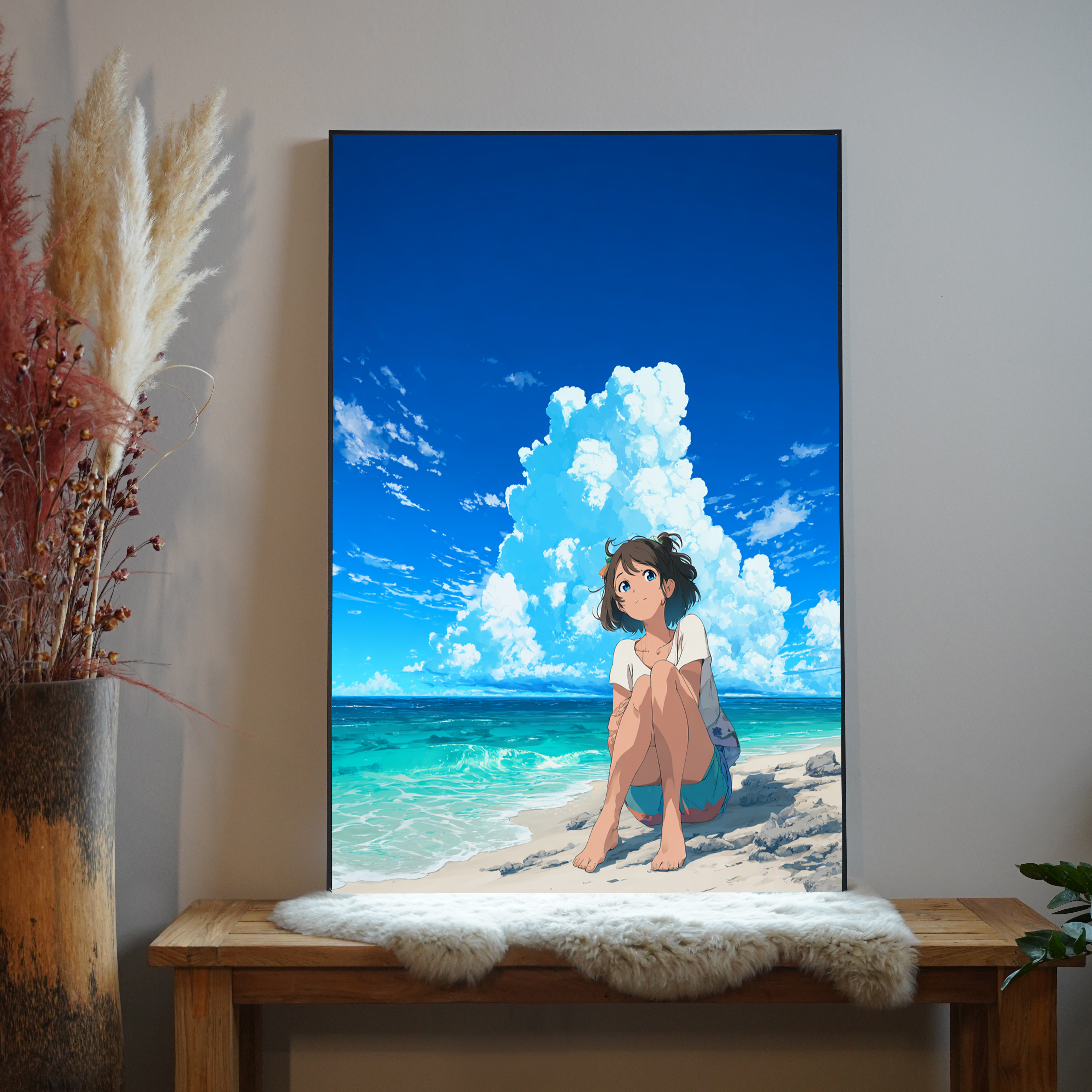 Frau am Strand Anime 1 | LED Bild