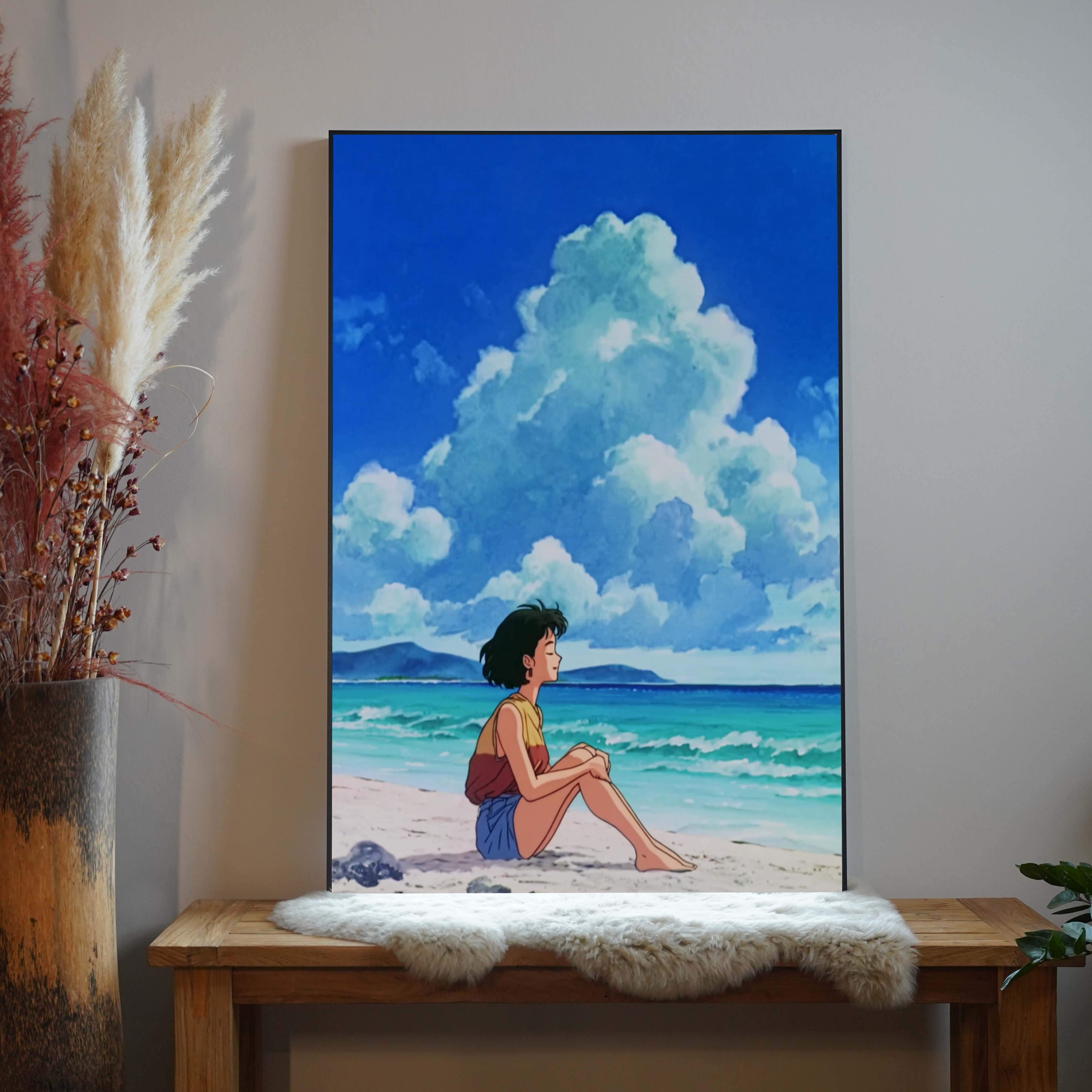 Frau am Strand Anime 3 | LED Bild