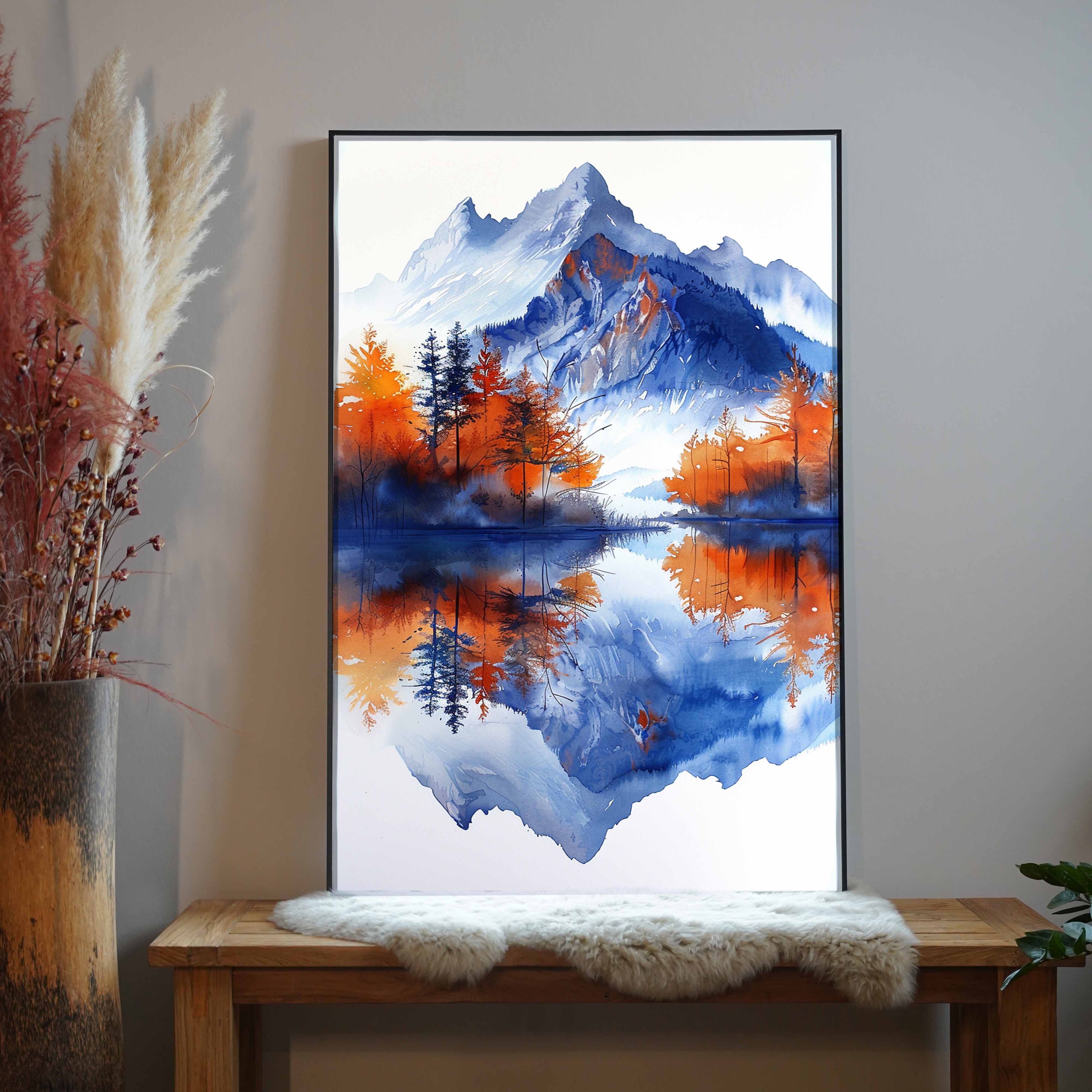 Bergspiegelung Handgemalt | LED Bild