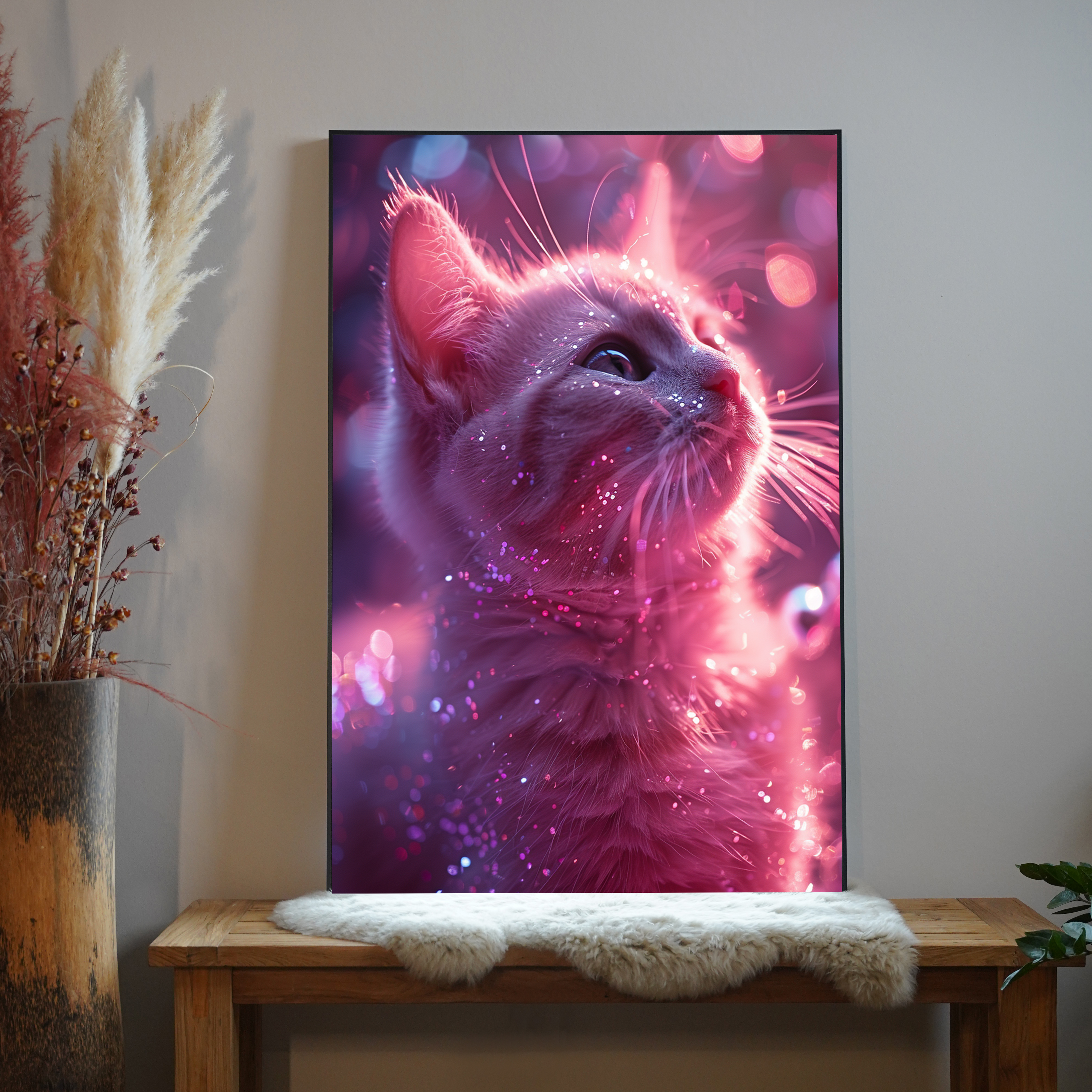 Glitzerkatze Rosa 1 | LED Bild