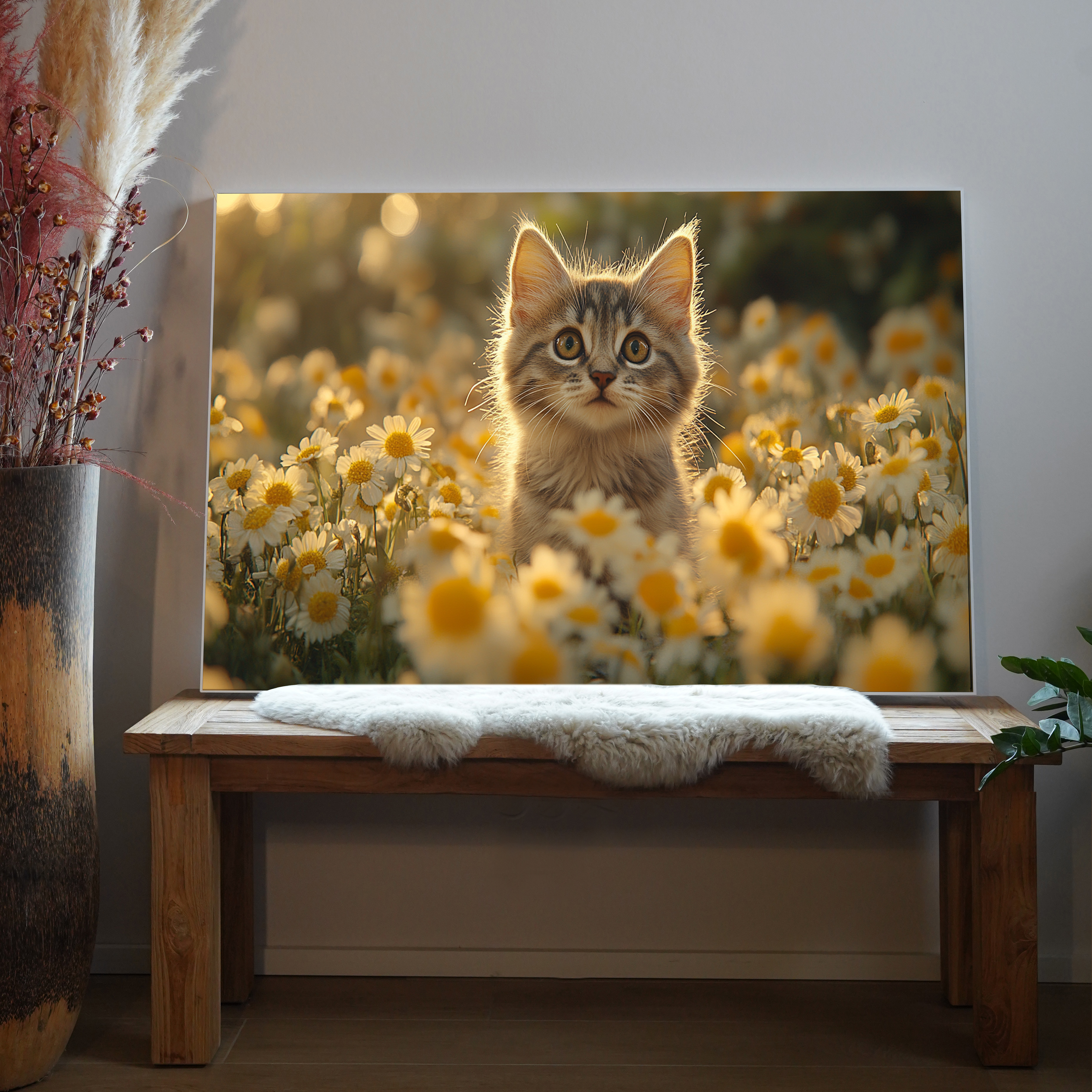 Katze im Blumenfeld 1 | LED Bild