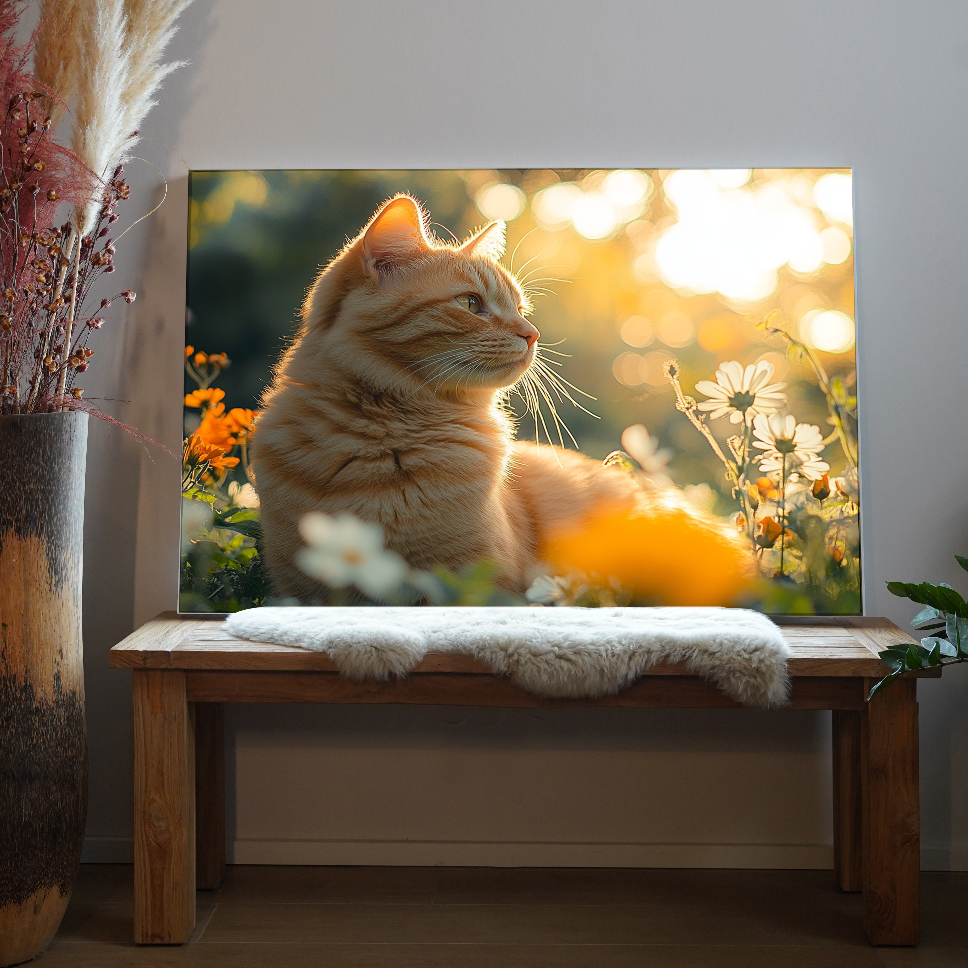 Katze im Blumenfeld 7 | LED Bild