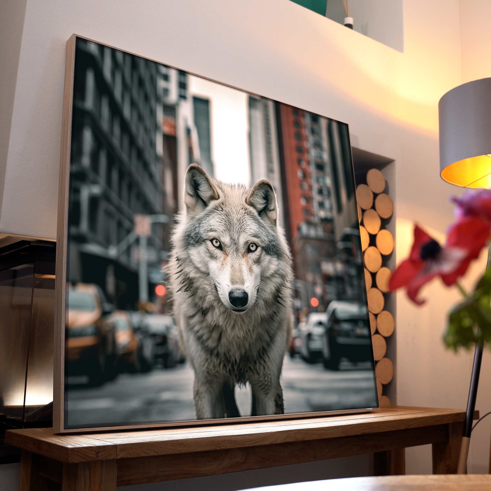 Wolf in Großstadt | LED Bild