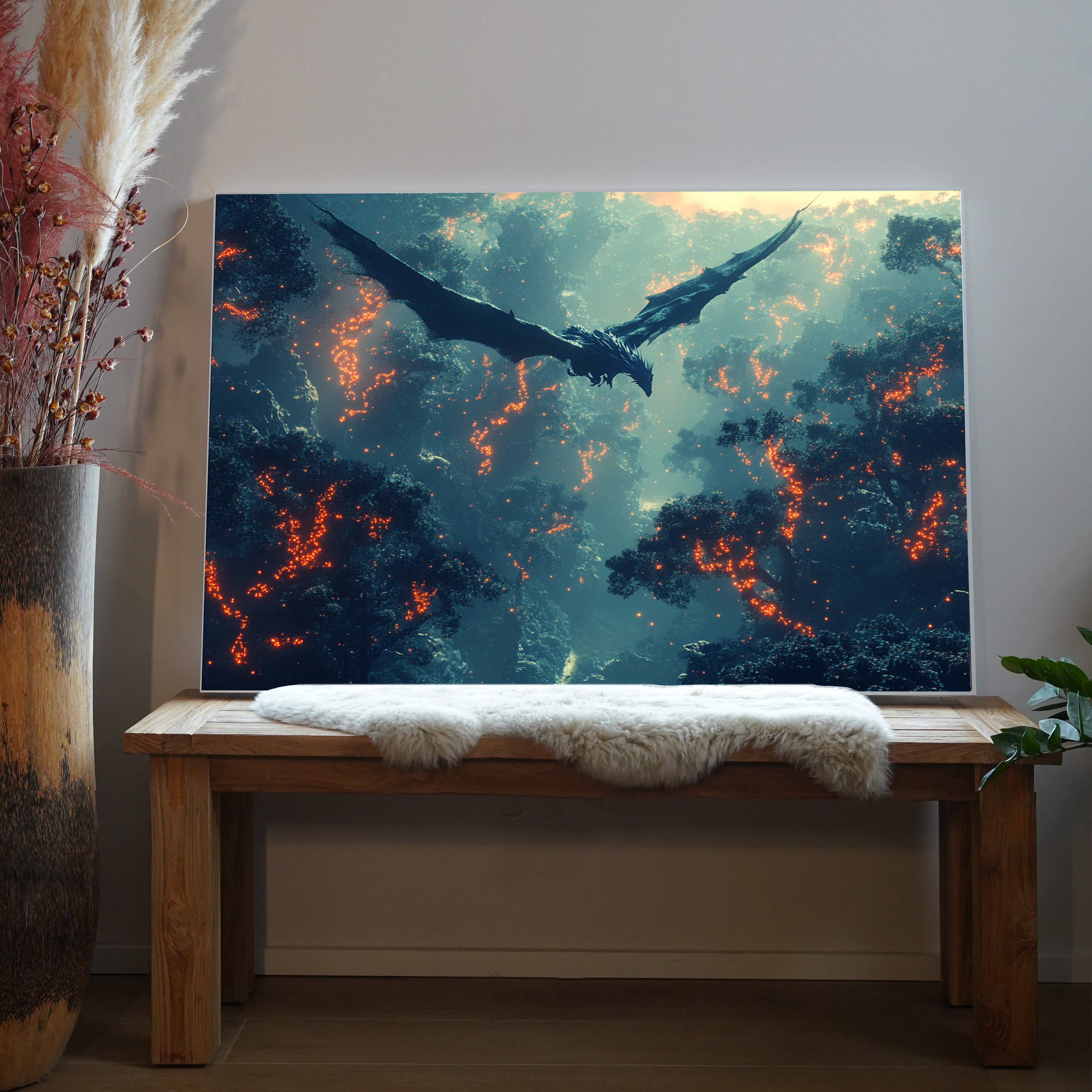 Drache im Glühenden Wald | LED Bild