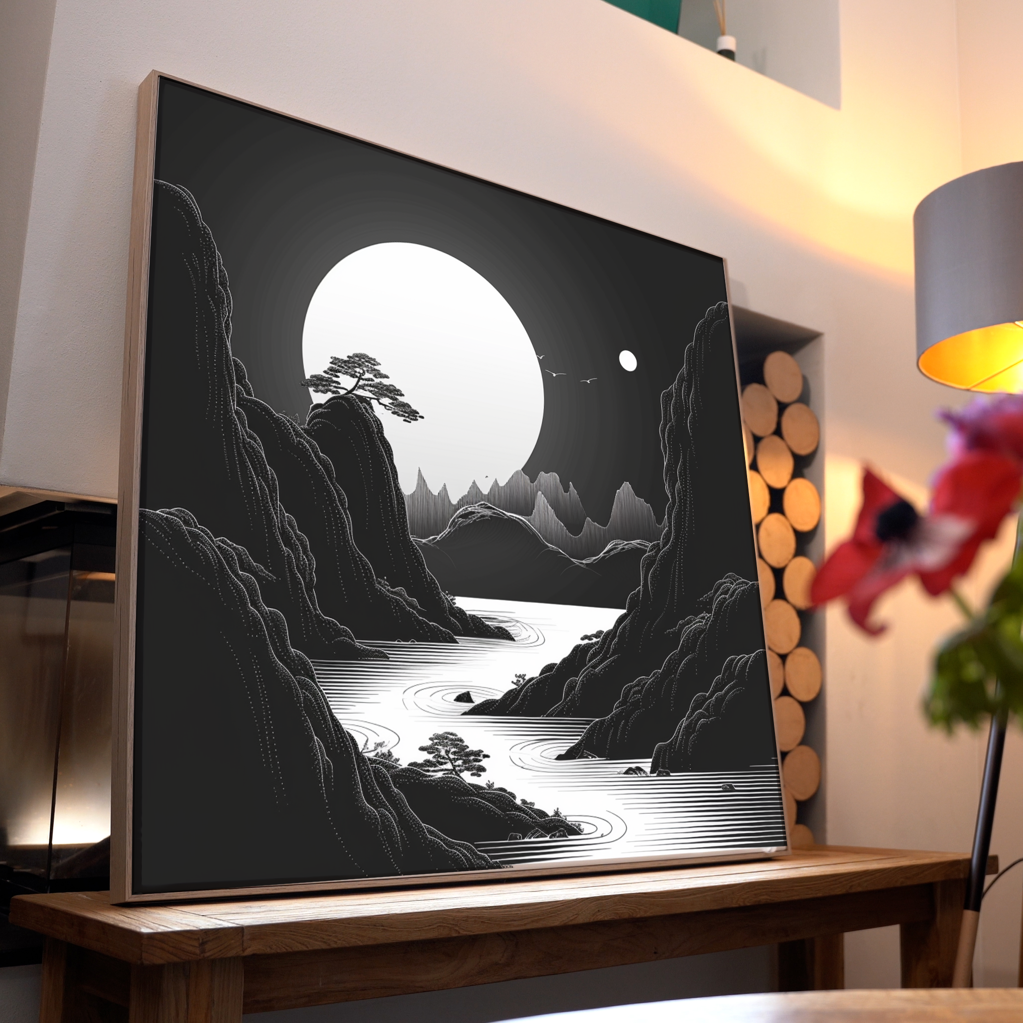 Asiatische Landschaft Schwarz 3 | LED Bild