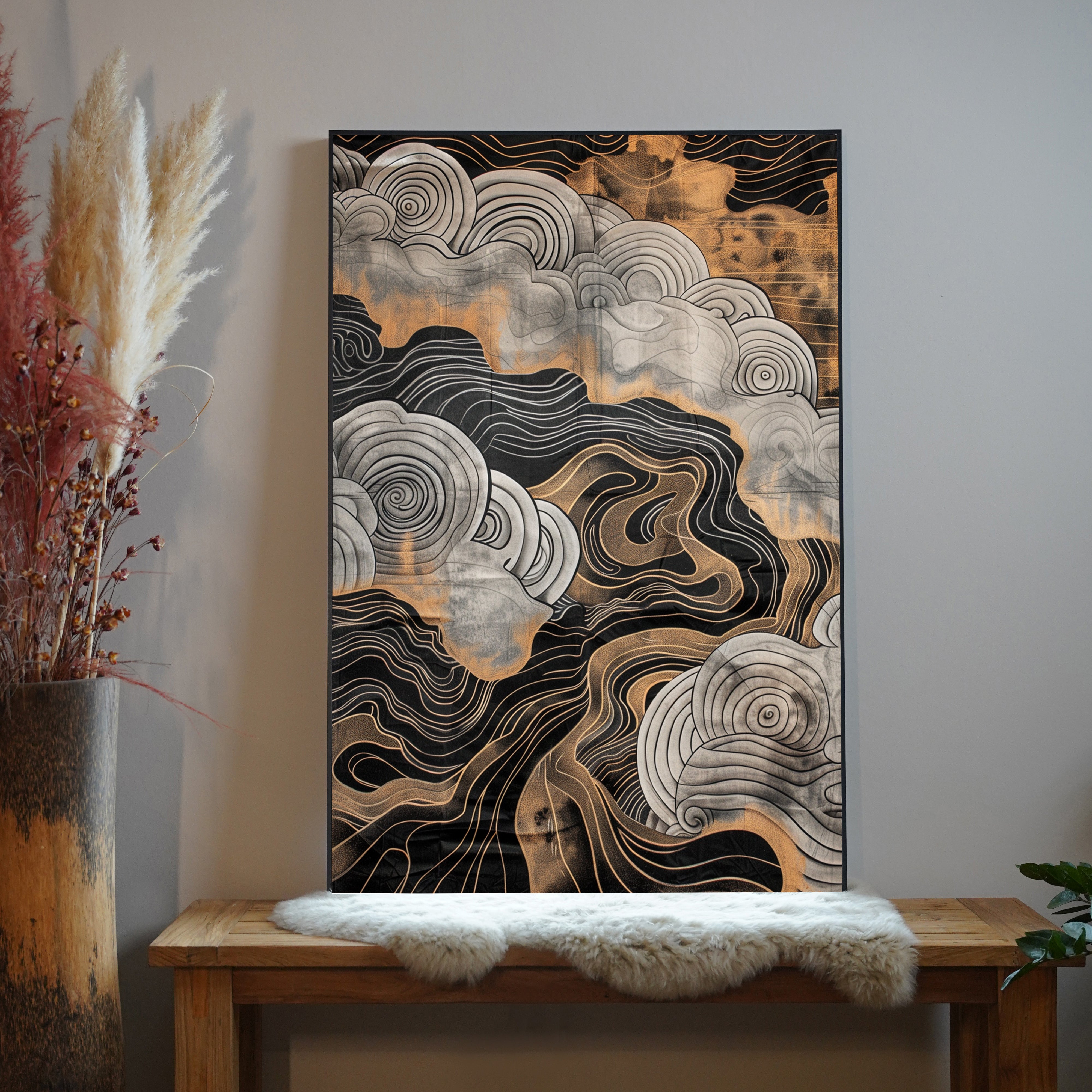 Asiatische Landschaft Gold 3 |LED Bild