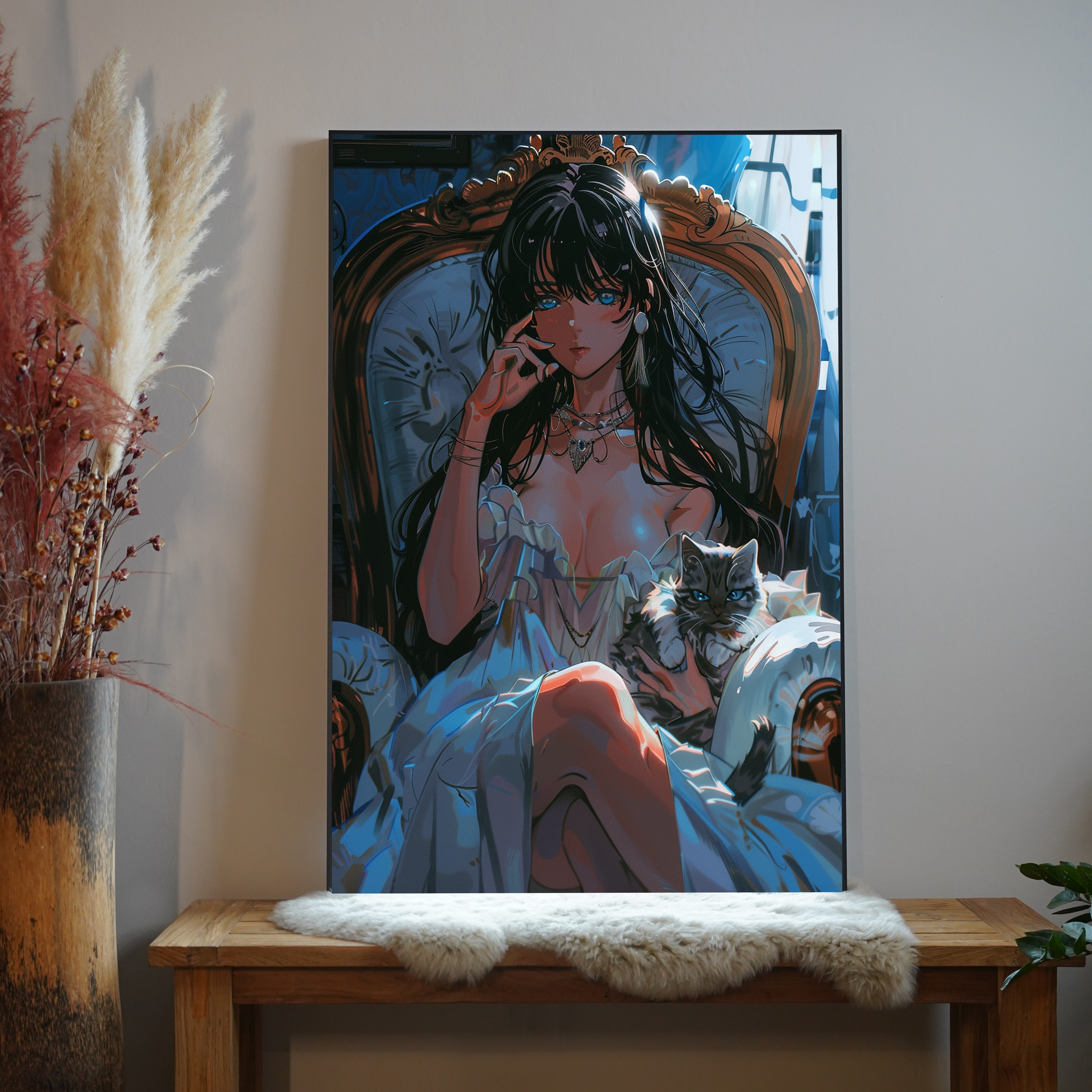 Anime Mädchen mit Katze | LED Bild