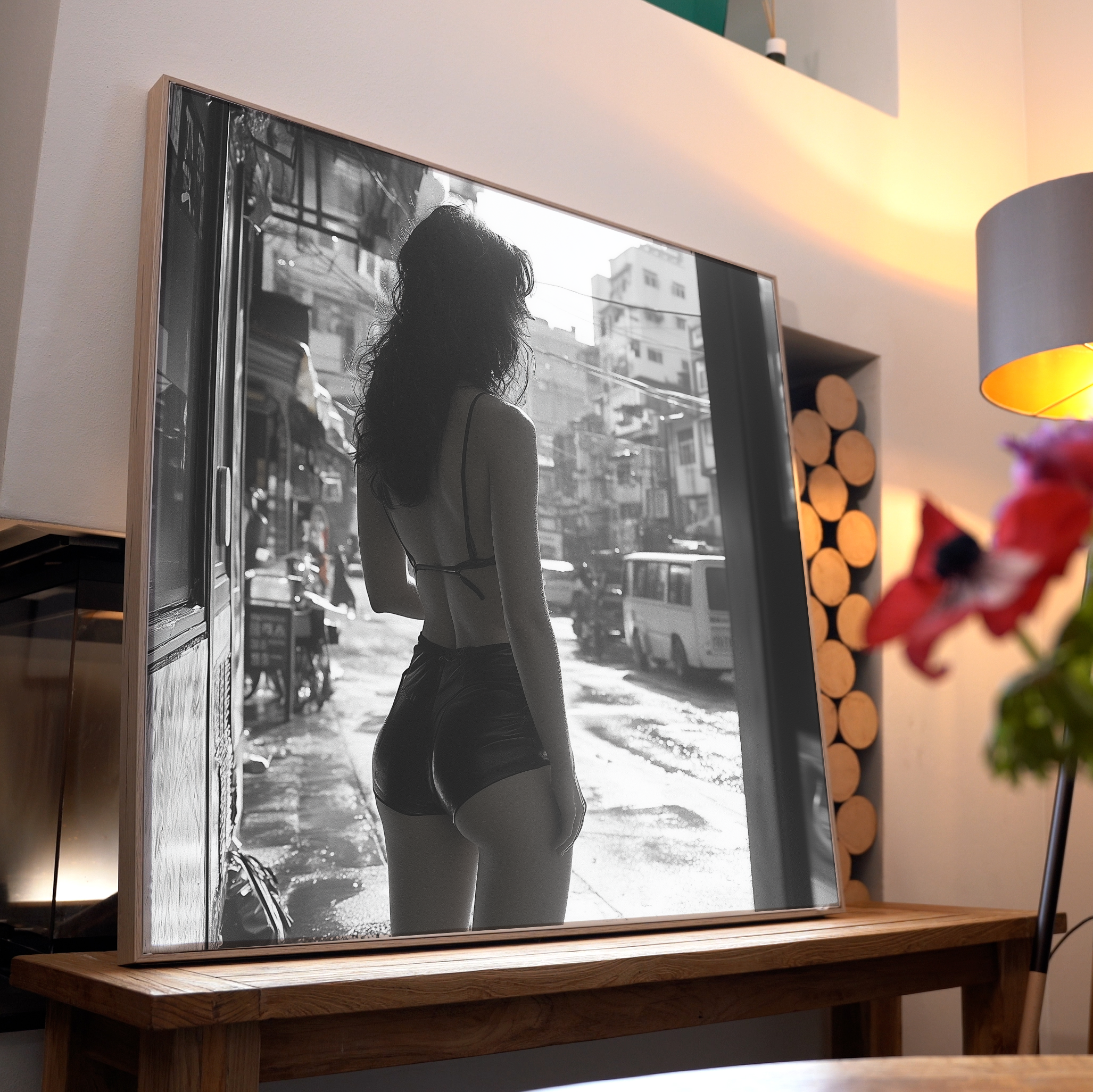 Anime Mädchen Schwarz & Weiß | LED Bild