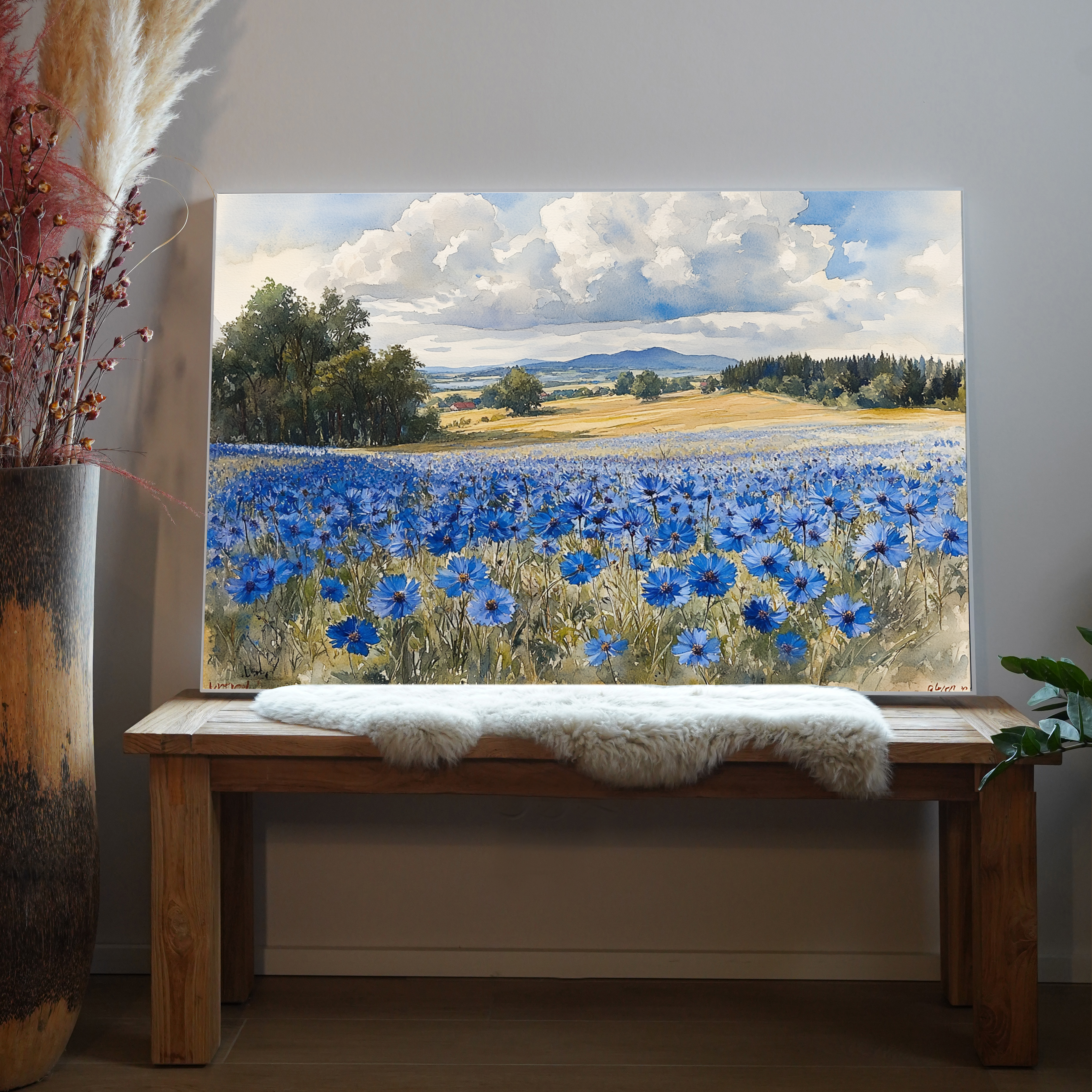 Blaue Blumenwiese Illustriert 1 | LED Bild