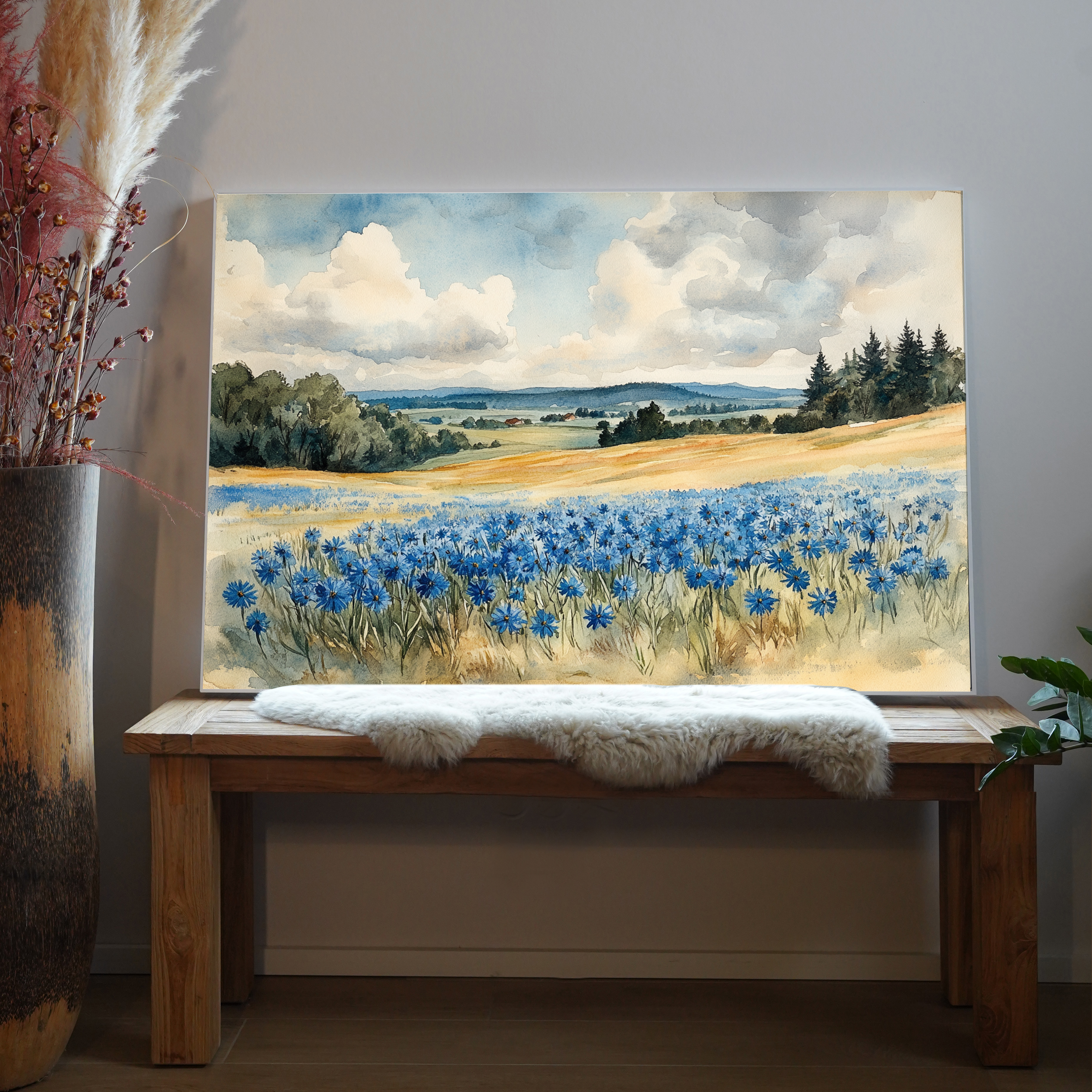 Blaue Blumenwiese Illustriert 2 | LED Bild