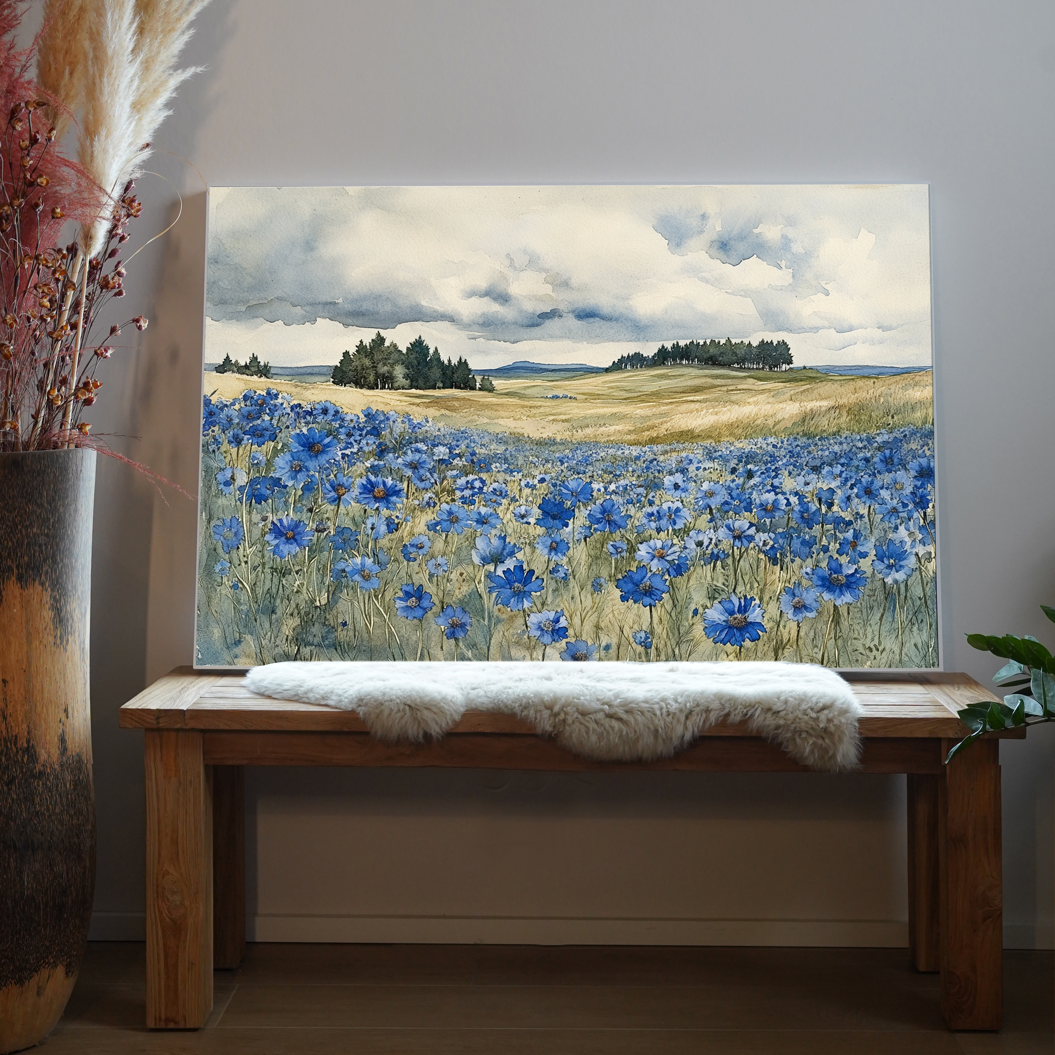 Blaue Blumenwiese Illustriert 4 | LED Bild