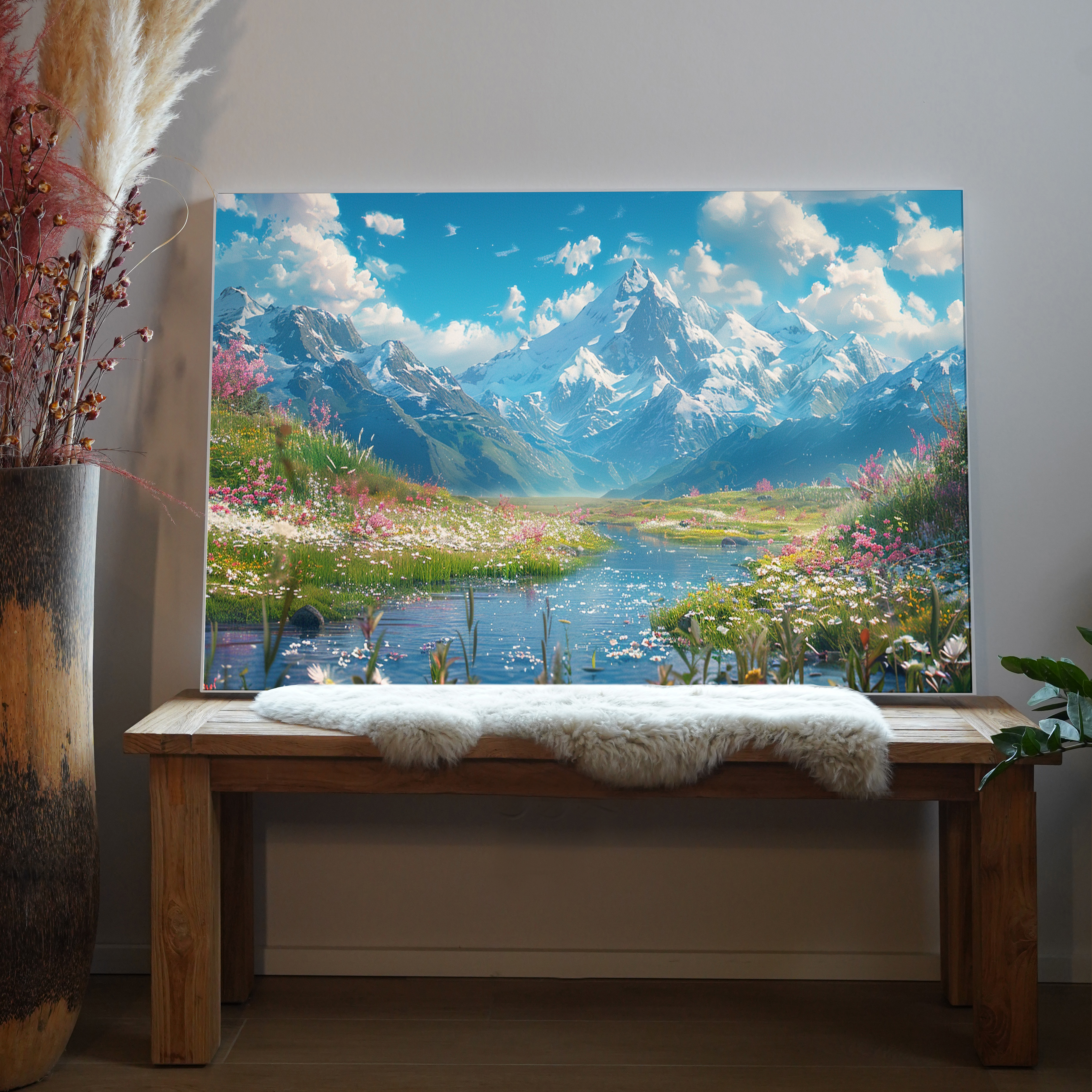 Blumenwiese mit Bach Illustriert 2 | LED Bild