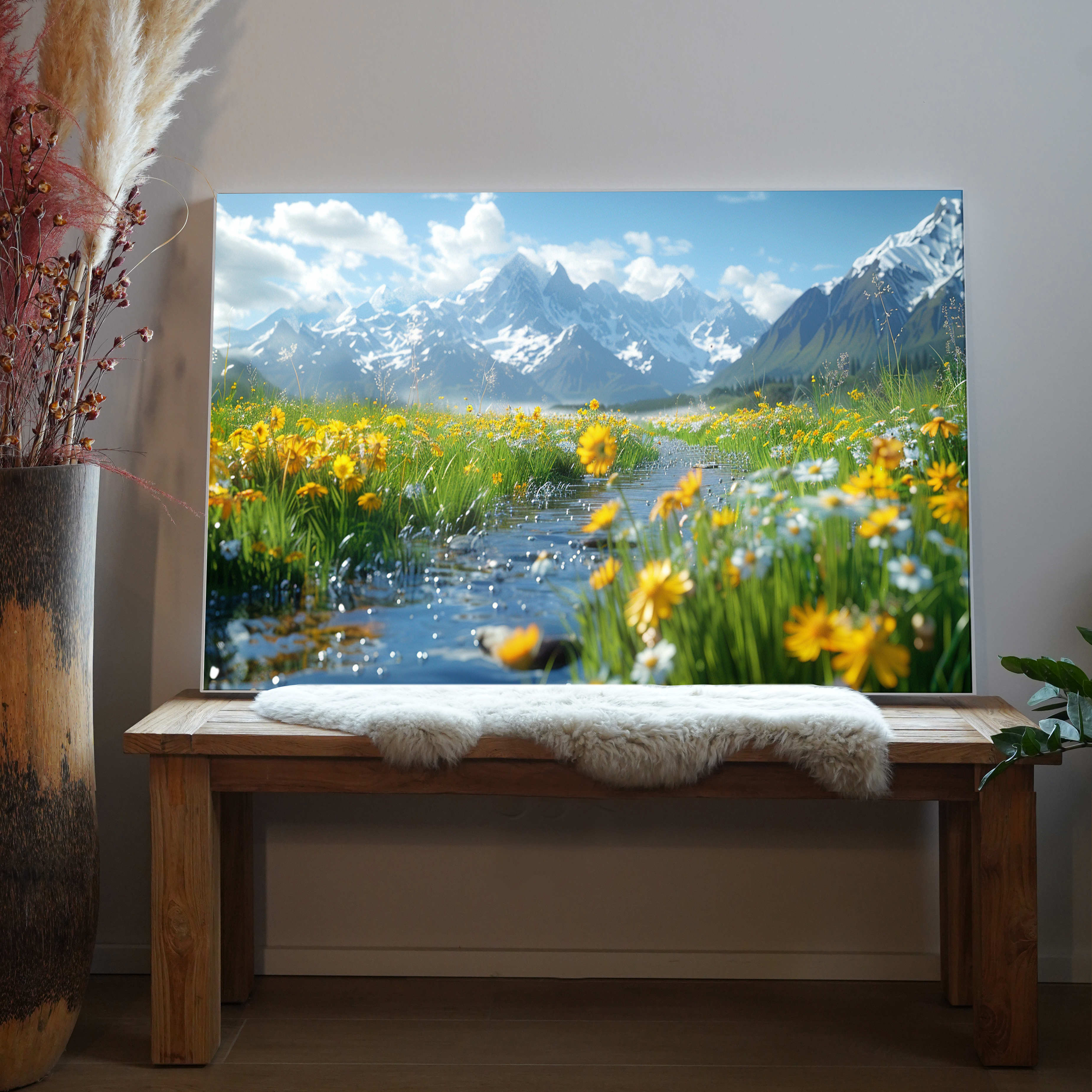 Blumenwiese mit Bach Illustriert 4 | LED Bild