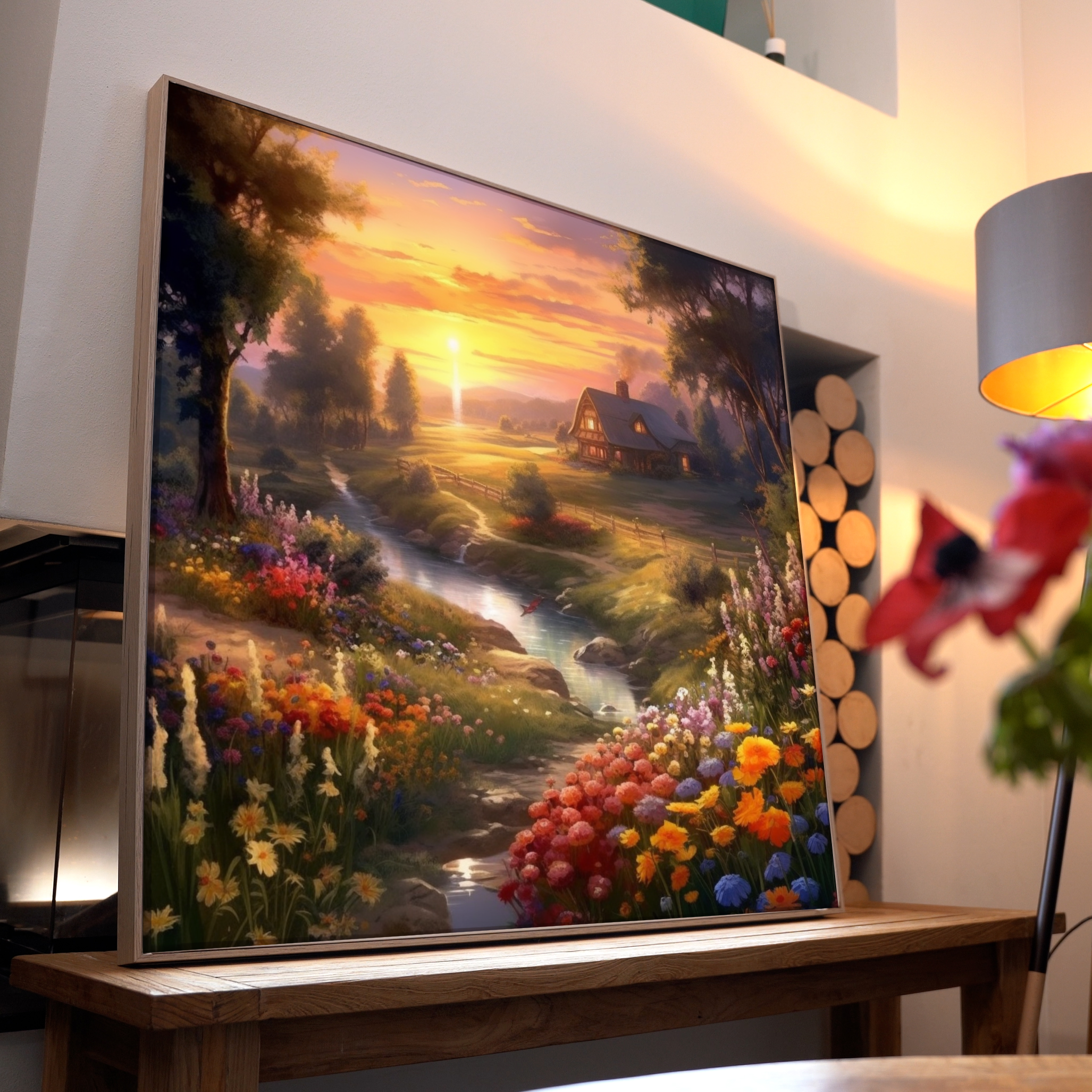 Idyllisches Landschaft mit Blockhütte | LED Bild