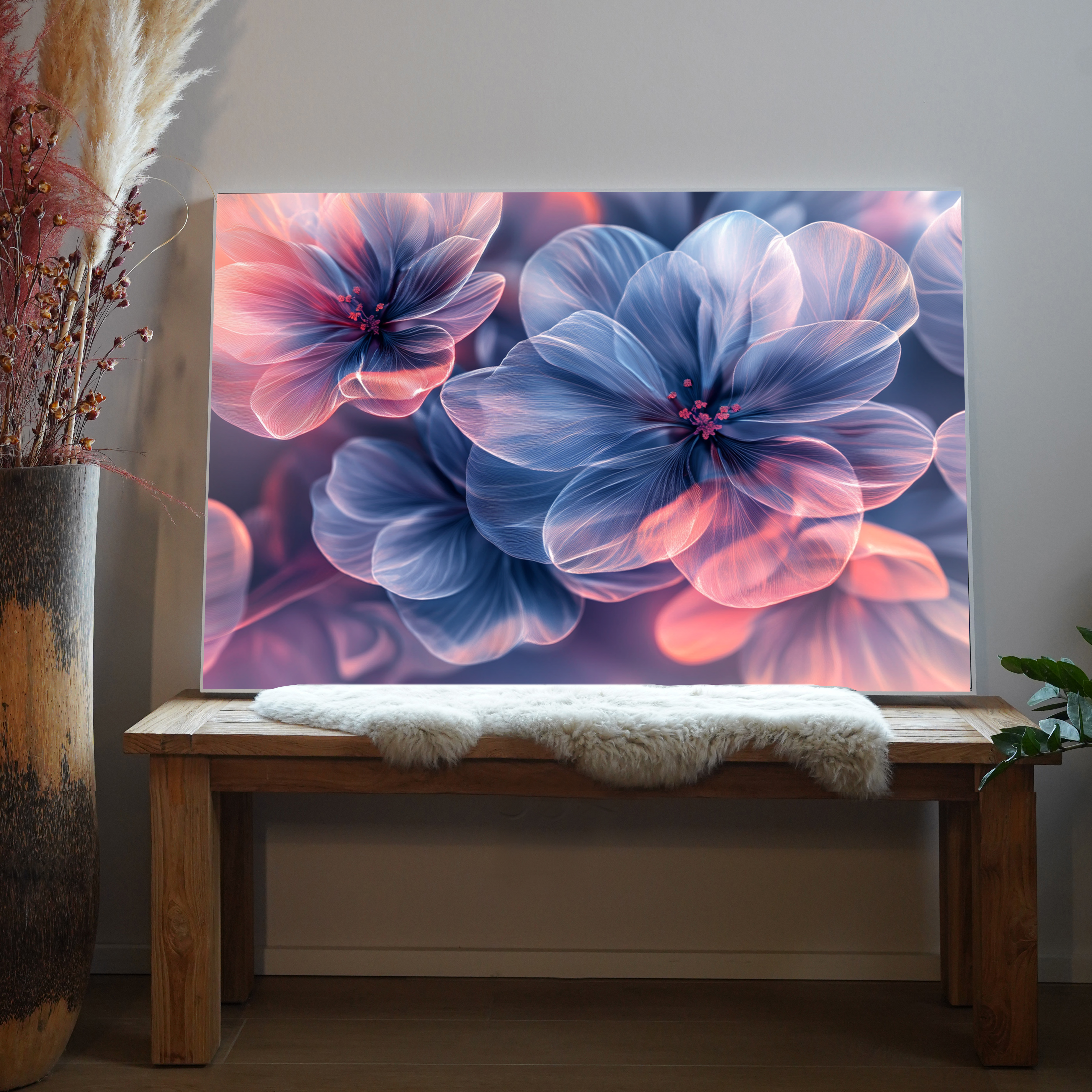 Blau Pinke Blumen 1 | LED Bild