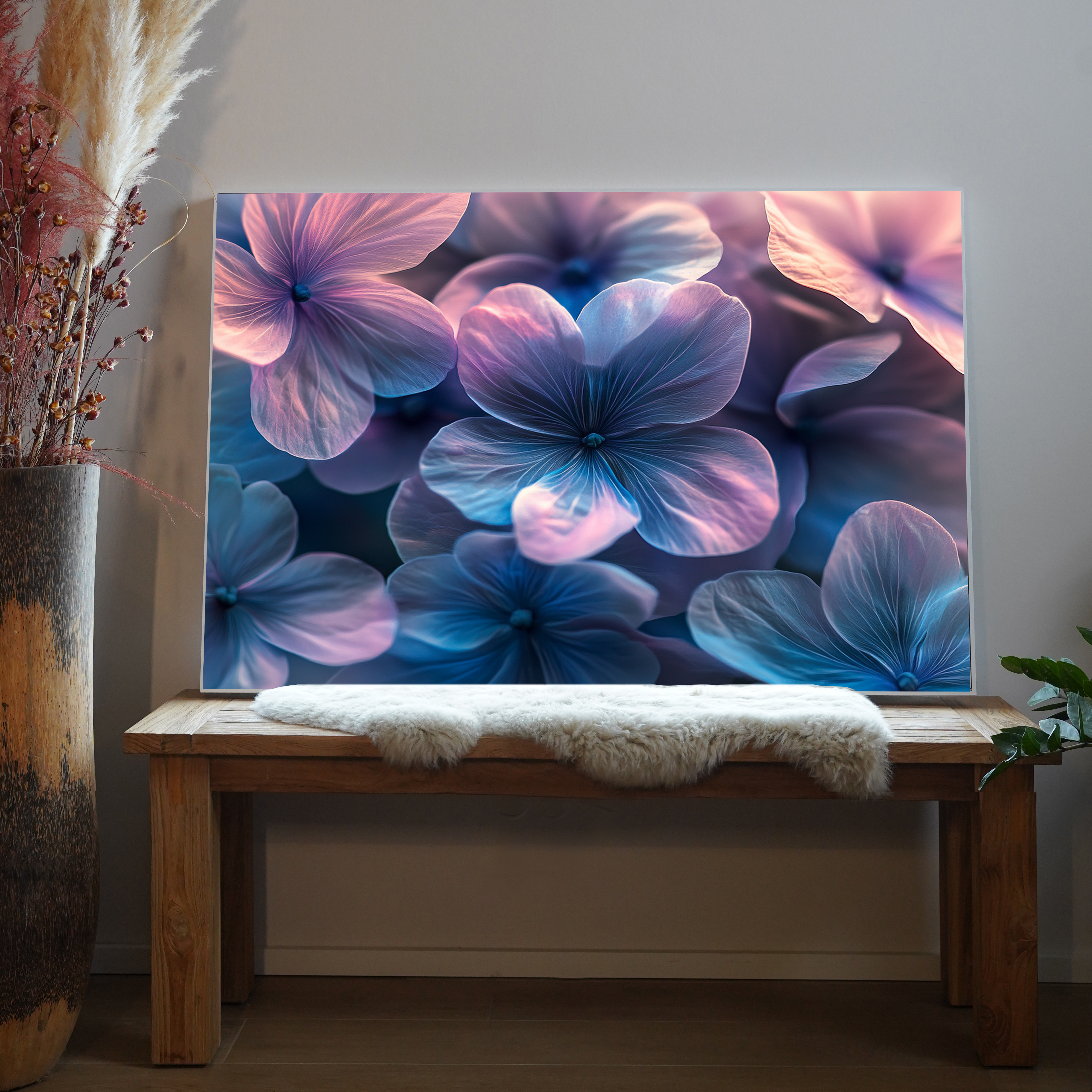 Blau Pinke Blumen 3 | LED Bild