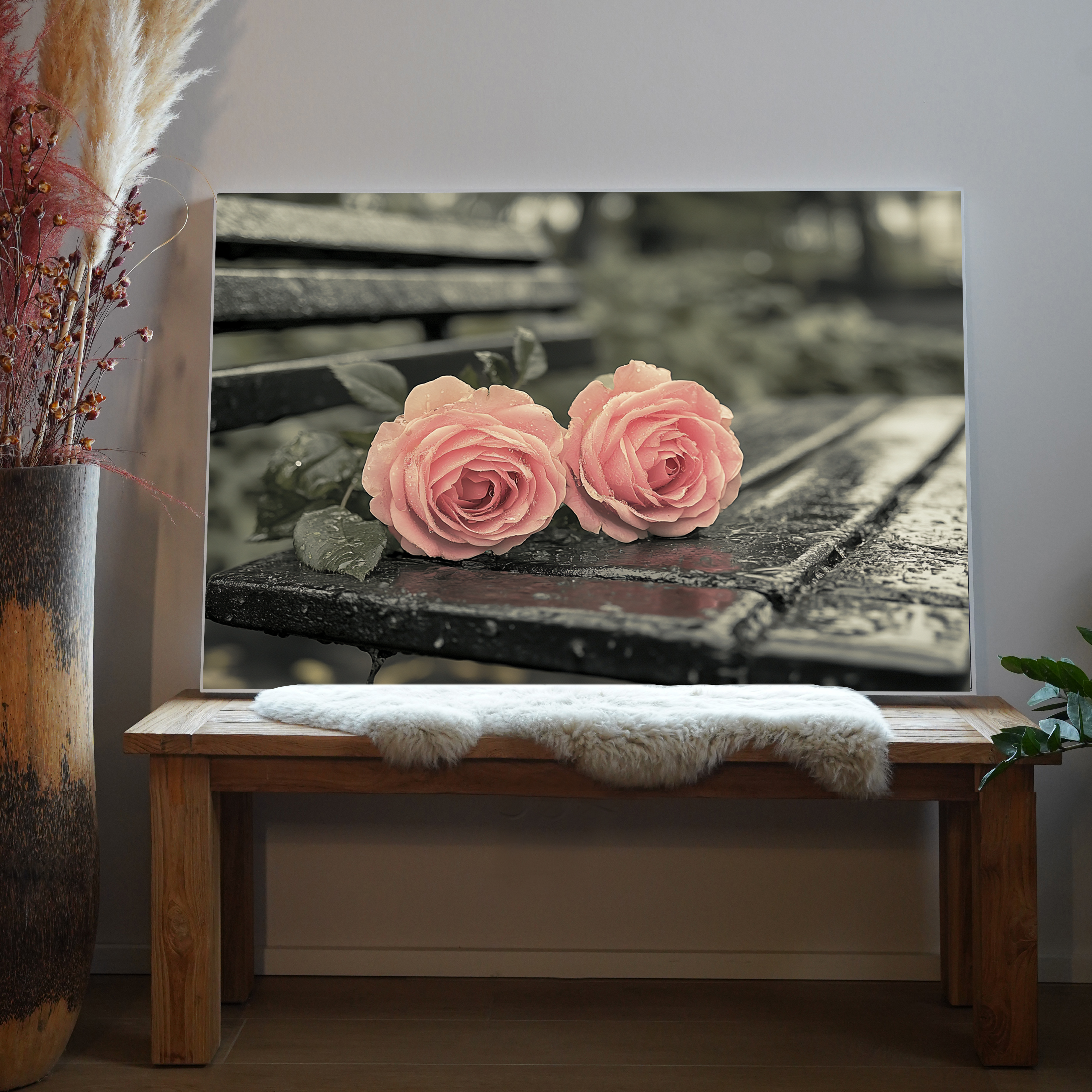 Pinke Rosen Parkbank 1 | LED Bild