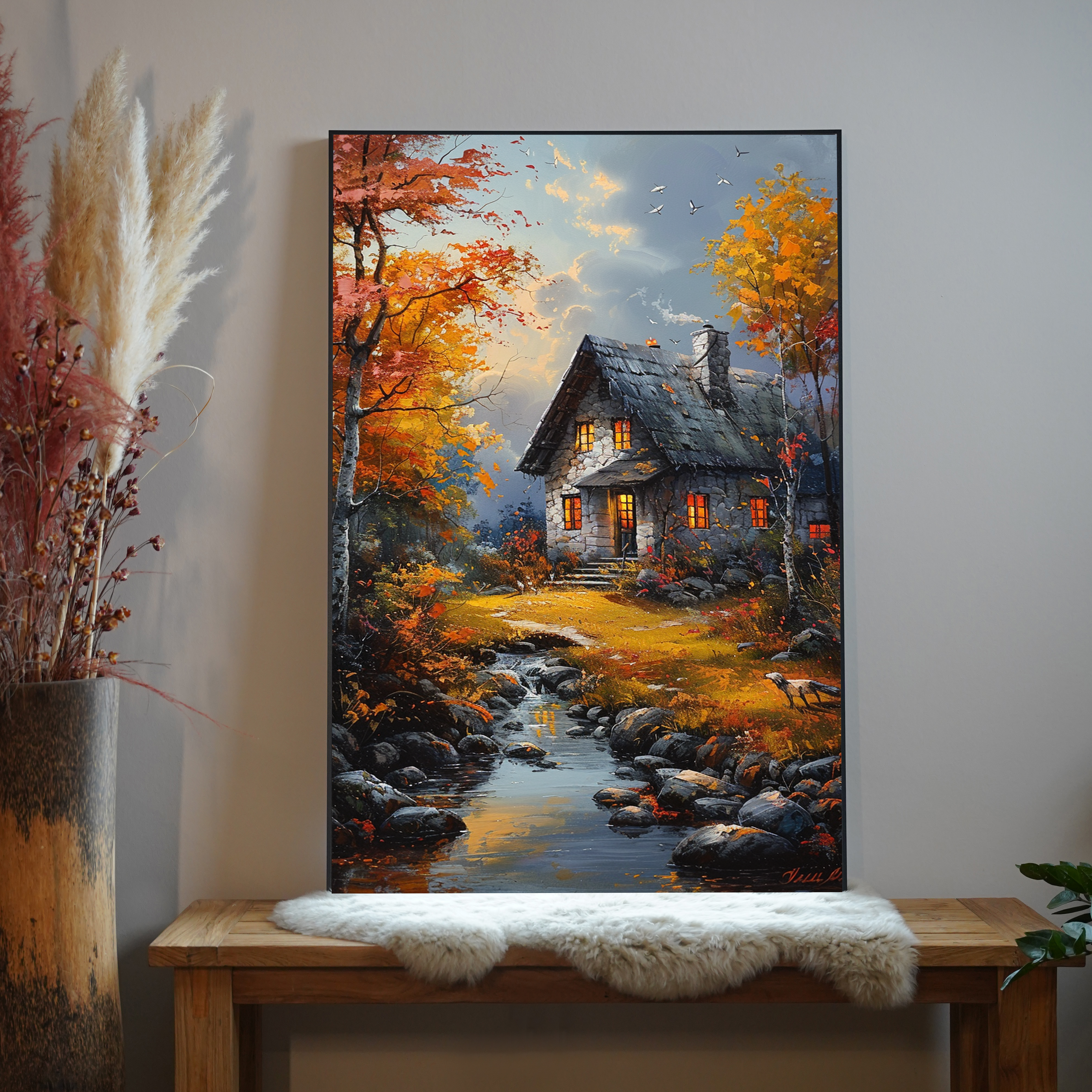 Hütte Idyllisch Ölgemälde 1 | LED Bild