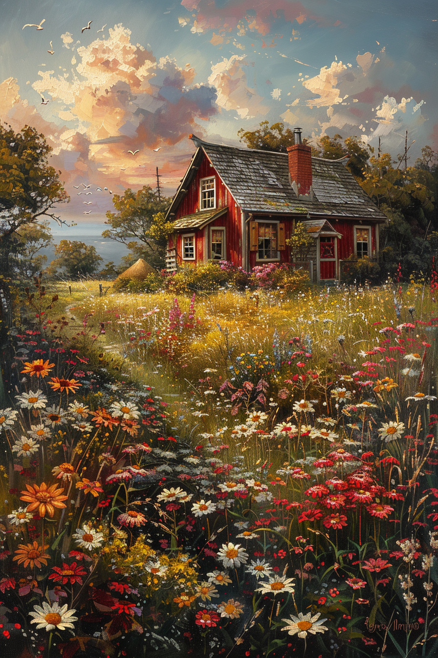 Hütte Idyllisch Ölgemälde 2 | LED Bild