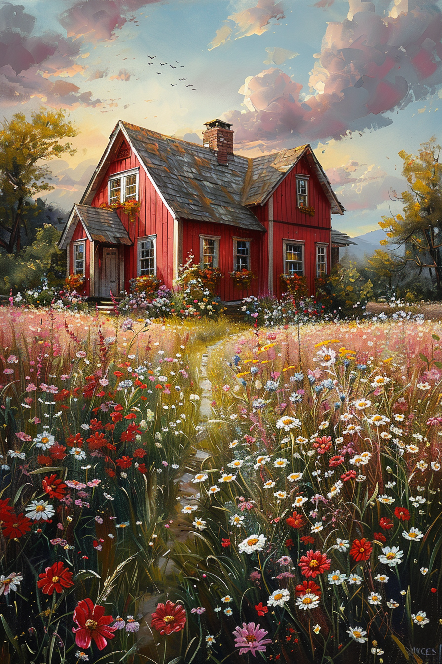 Hütte Idyllisch Ölgemälde 3 | LED Bild