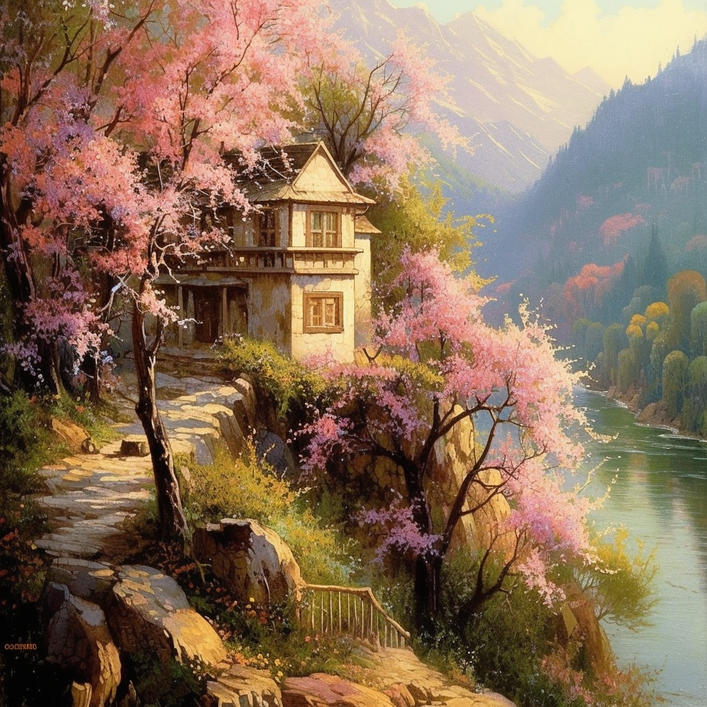 Haus Natur Ölgemälde 1 | LED Bild