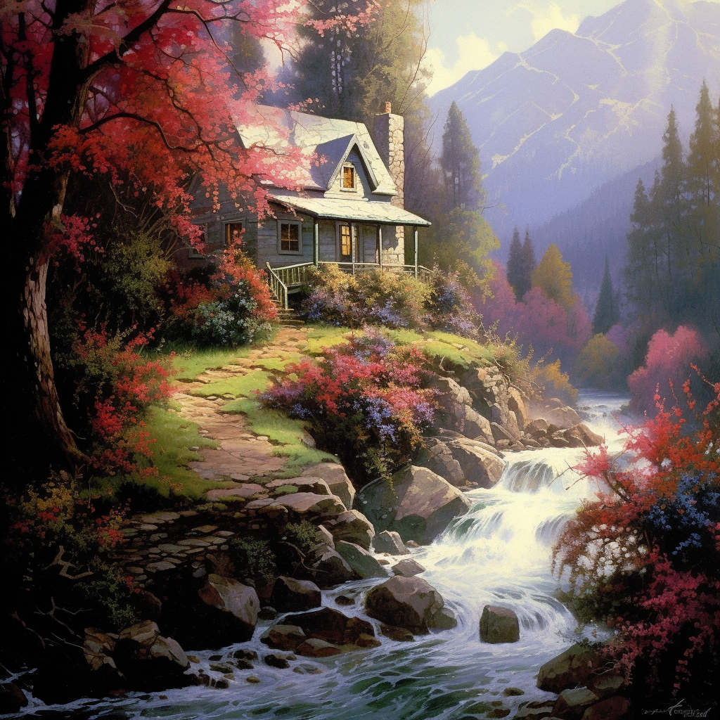 Haus Natur Ölgemälde 2 | LED Bild