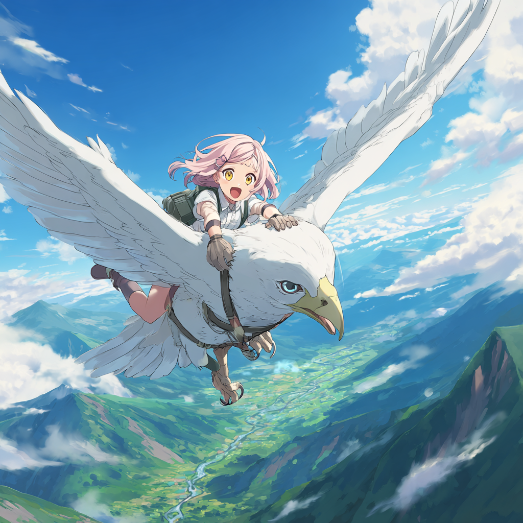 Mädchen auf Vogel Anime 1 | LED Bild