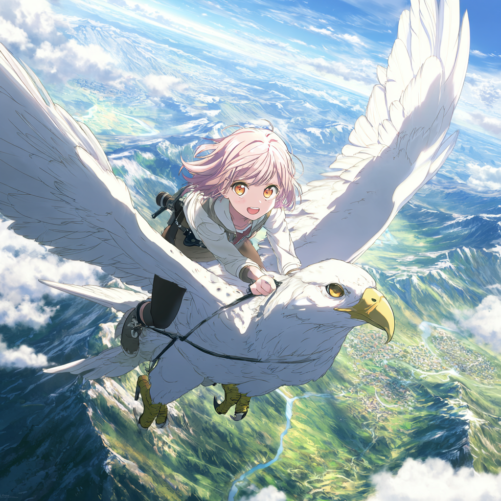 Mädchen auf Vogel Anime 2 | LED Bild