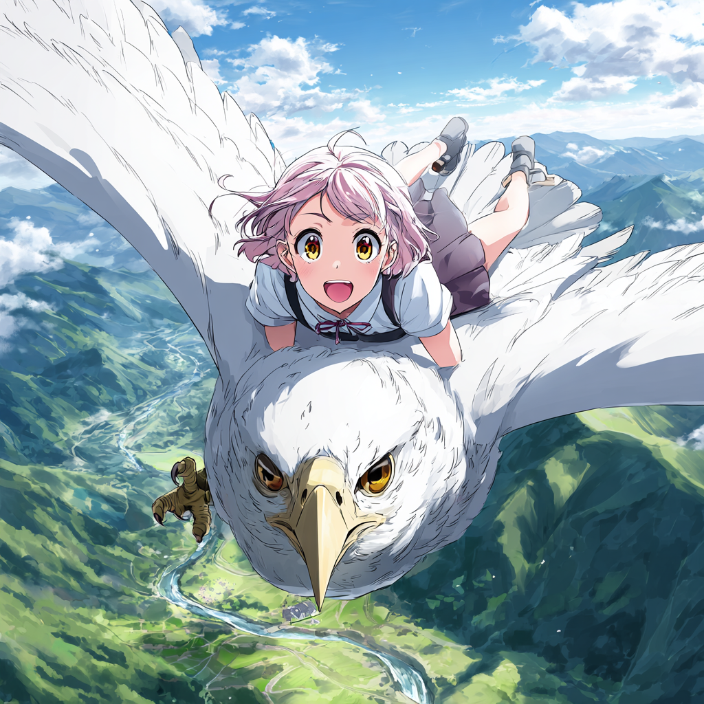 Mädchen auf Vogel Anime 4 | LED Bild