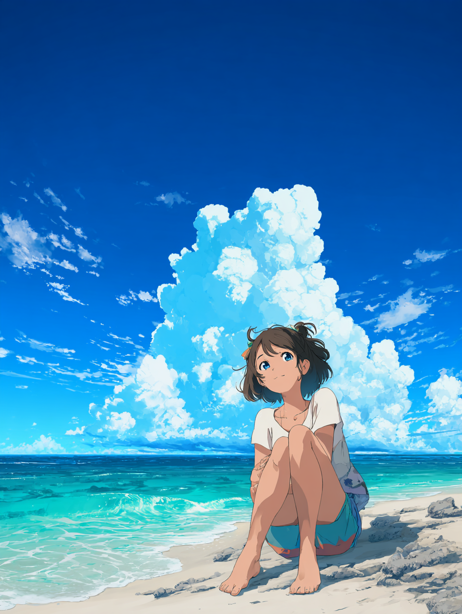 Frau am Strand Anime 1 | LED Bild