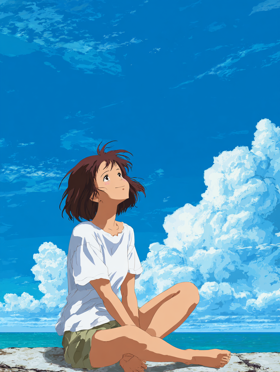 Frau am Strand Anime 2 | LED Bild