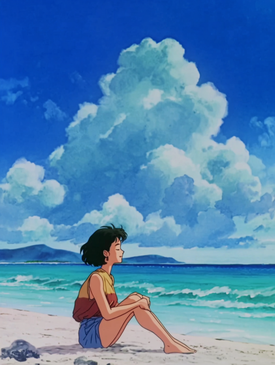 Frau am Strand Anime 3 | LED Bild