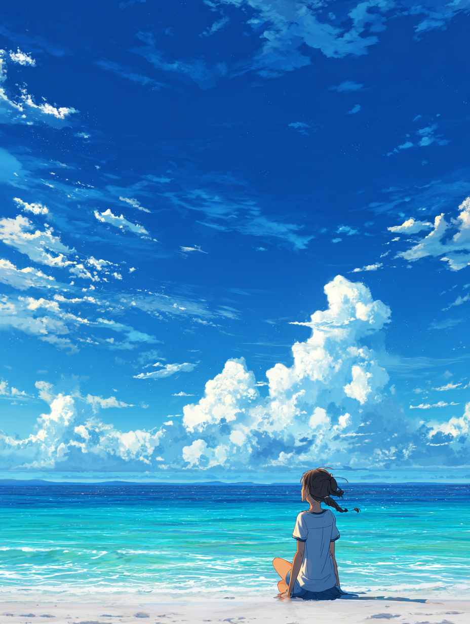 Frau am Strand Anime 4 | LED Bild