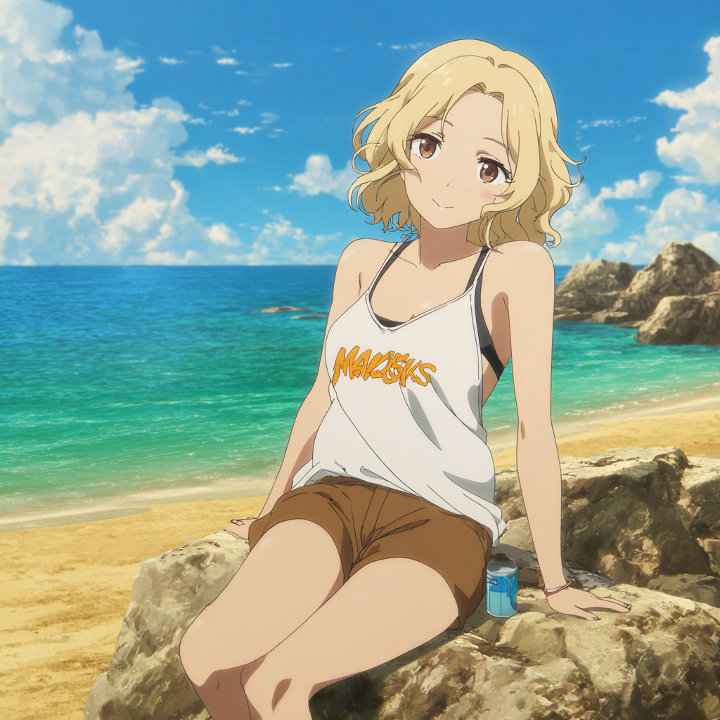 Frau am Stein Anime 1 | LED Bild