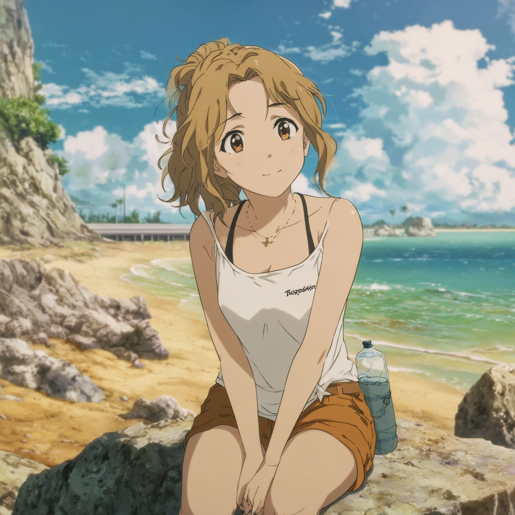 Frau am Stein Anime 2 | LED Bild