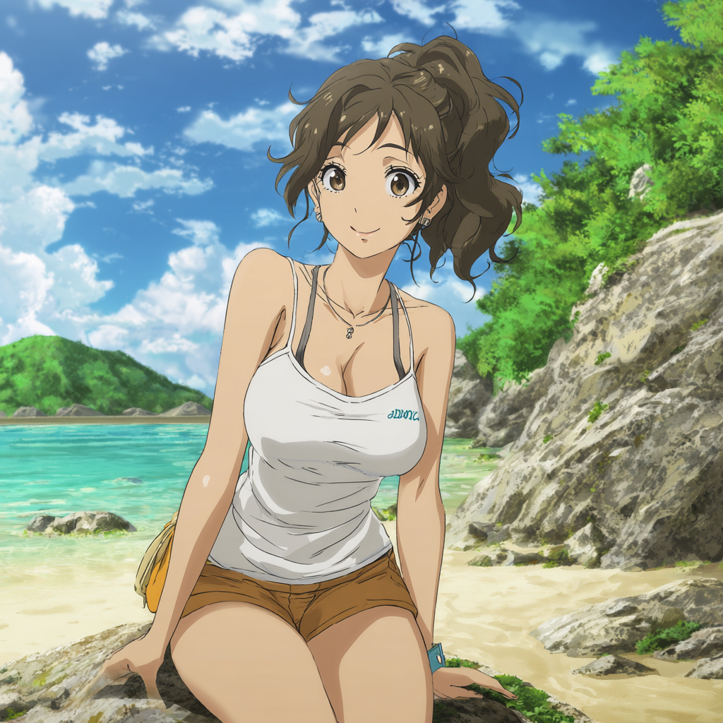 Frau am Stein Anime 3 | LED Bild