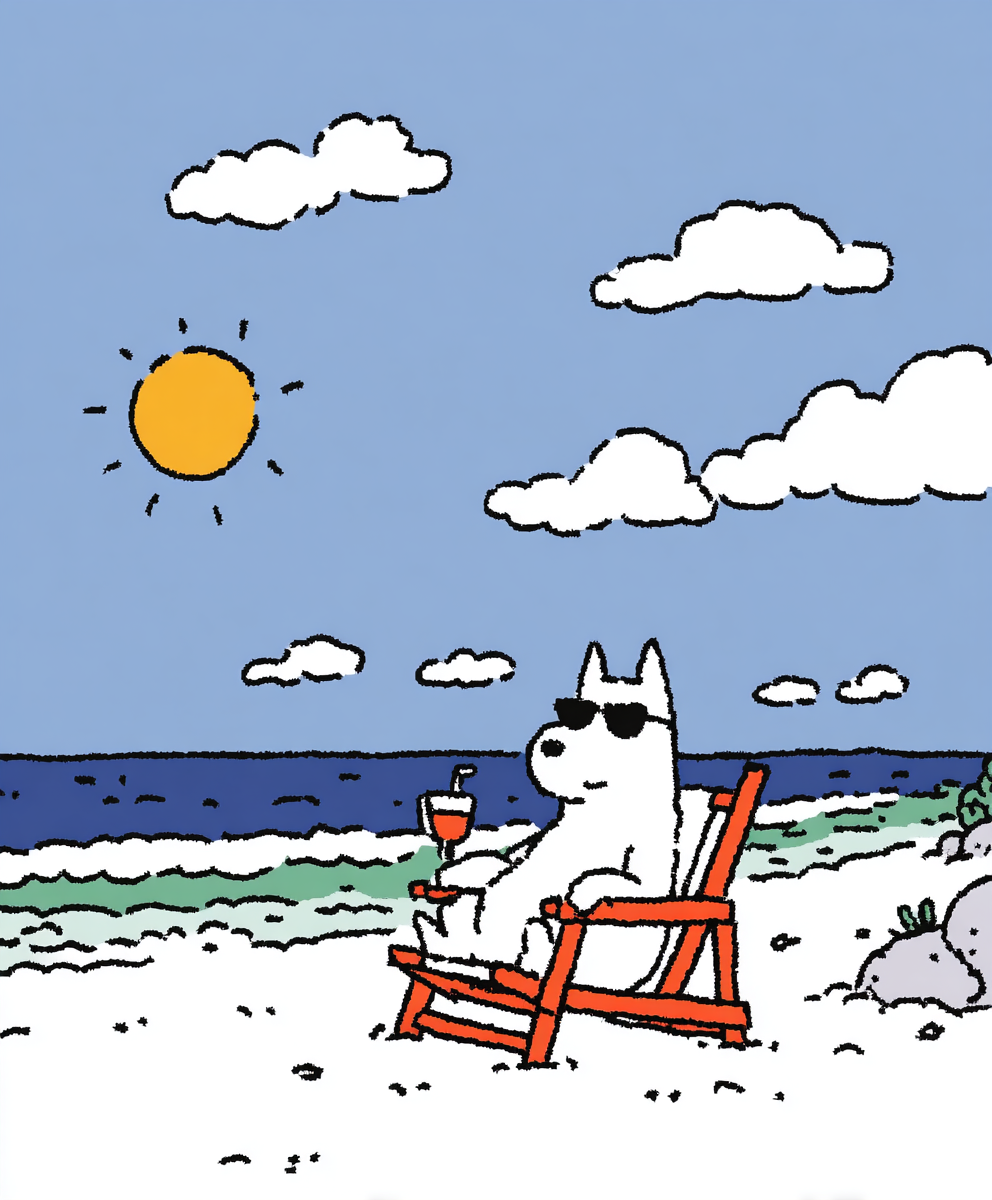 Hund am Strand Illustriert 4 | LED Bild